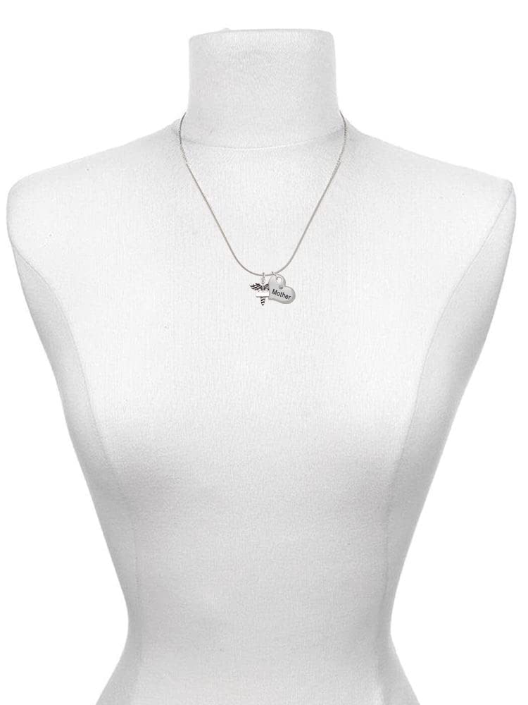 Delight Jewelry Silvertone Engraveable Caduceus Mother Daughter Heart Necklace Set (2-Piece) - 19+2 Inch Adjustable Chain - Perfect for Birthdays, Anniversaries & Special Bonding Moments