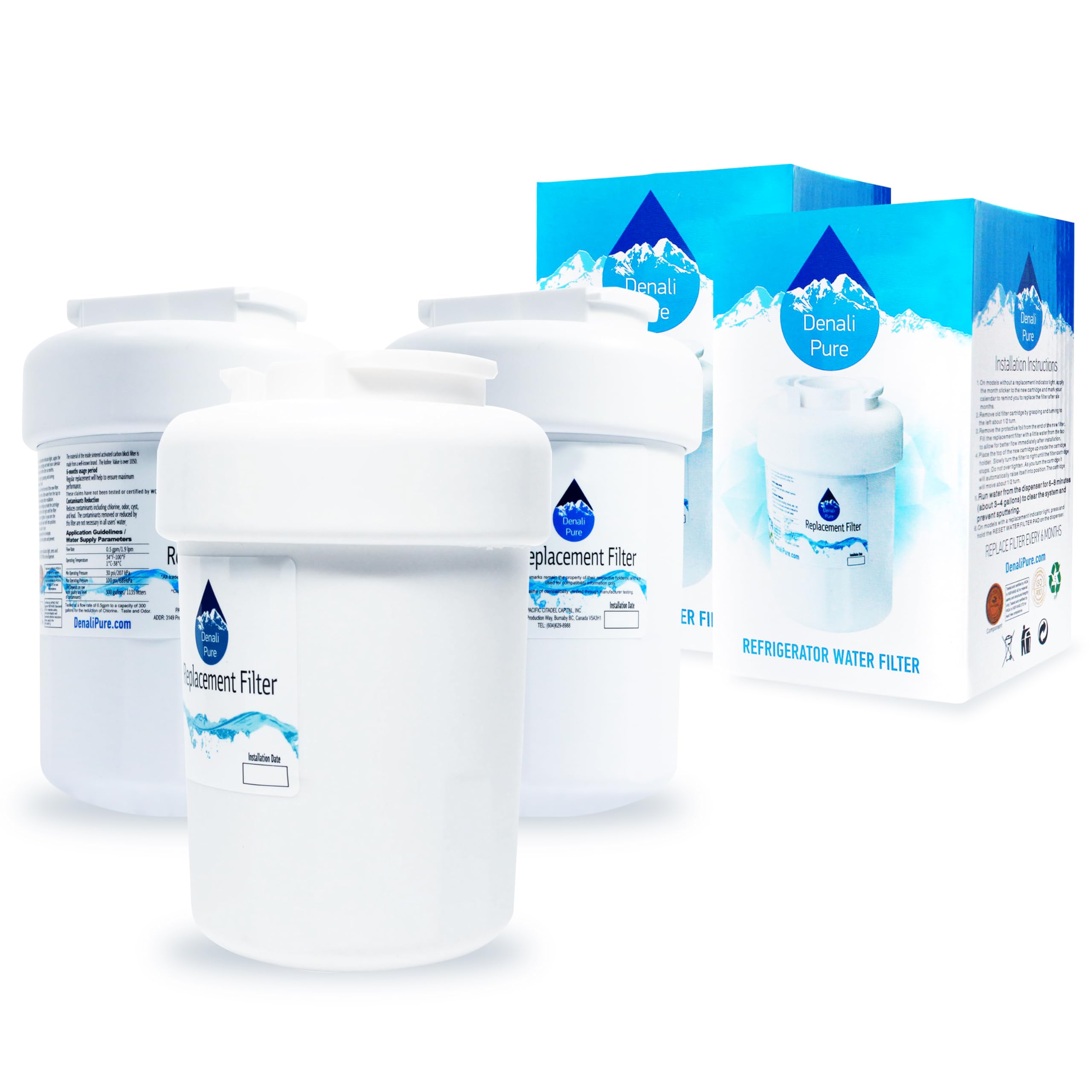 3-Pack GE GSS25PGMBCC Refrigerator Water Filter Replacement - Compatible with GE MWF & MWFP Fridge Water Filters | Clean Drinking Water for Home & Office Use