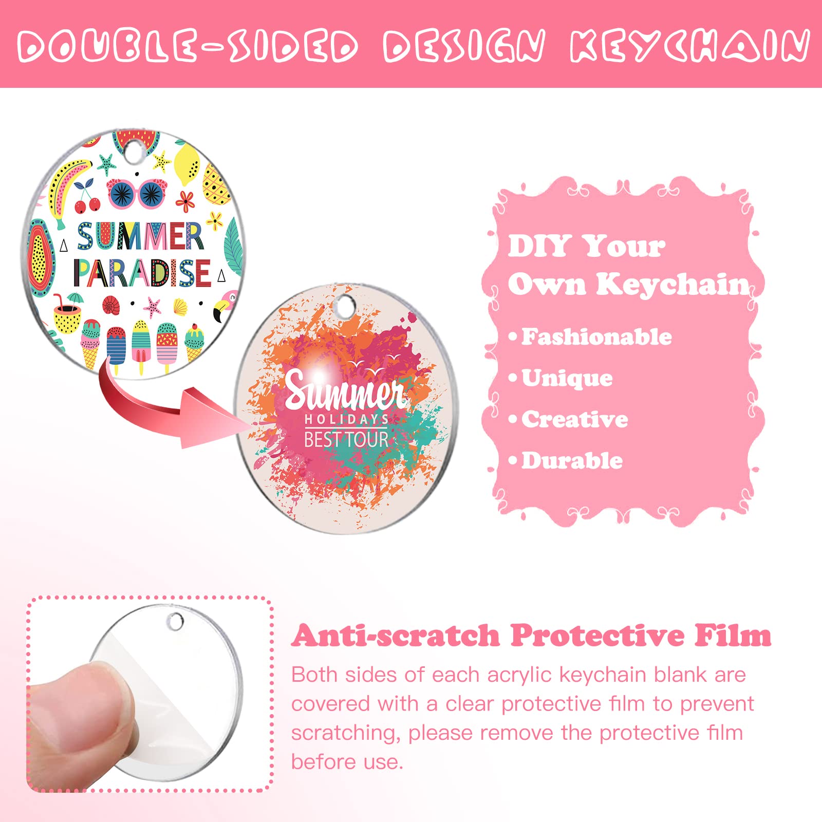ZOCONE 144 PCS 2 Inch Clear Acrylic Keychain Blanks Set - Bulk DIY Craft Supplies with Key Rings, Display Cards, Packaging Bags, Jump Rings & Tassels - Perfect for Vinyl Keychains, Earrings & Handmade Jewelry Making - Great for Gifts, Party Favors & Craft Projects