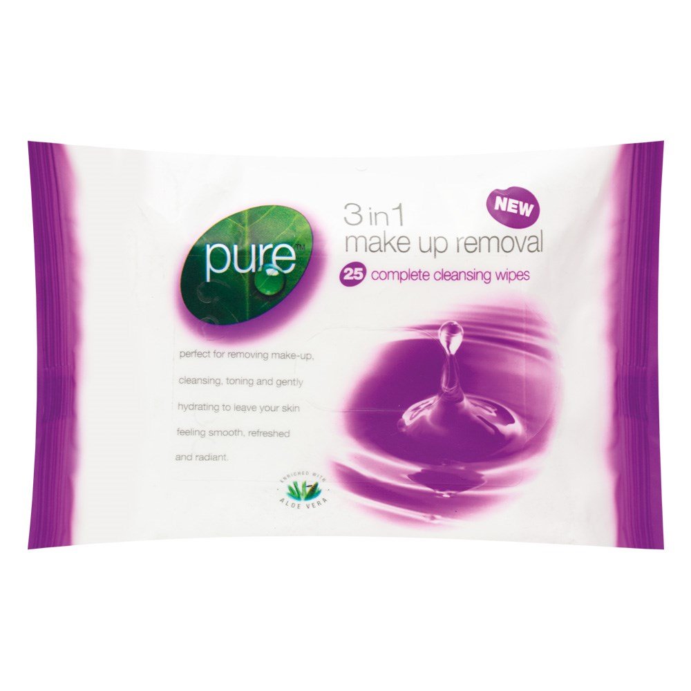 Pure 3-in-1 Makeup Remover Cleansing Facial Wipes for Sensitive Skin | Gentle Oil-Free Makeup Wipes for Face & Eyes | Travel-Friendly Skincare Essentials