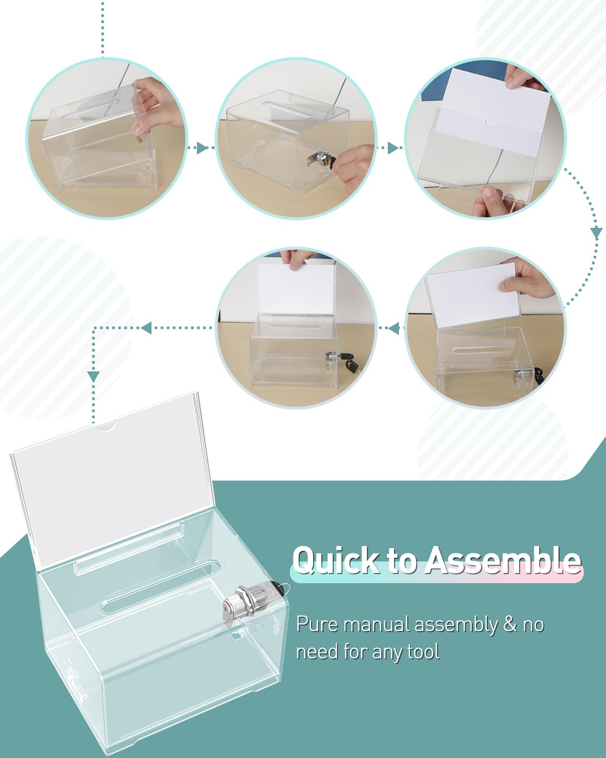 Uniclife Clear Acrylic Donation Box with Lock & Sign Holder - 6.2