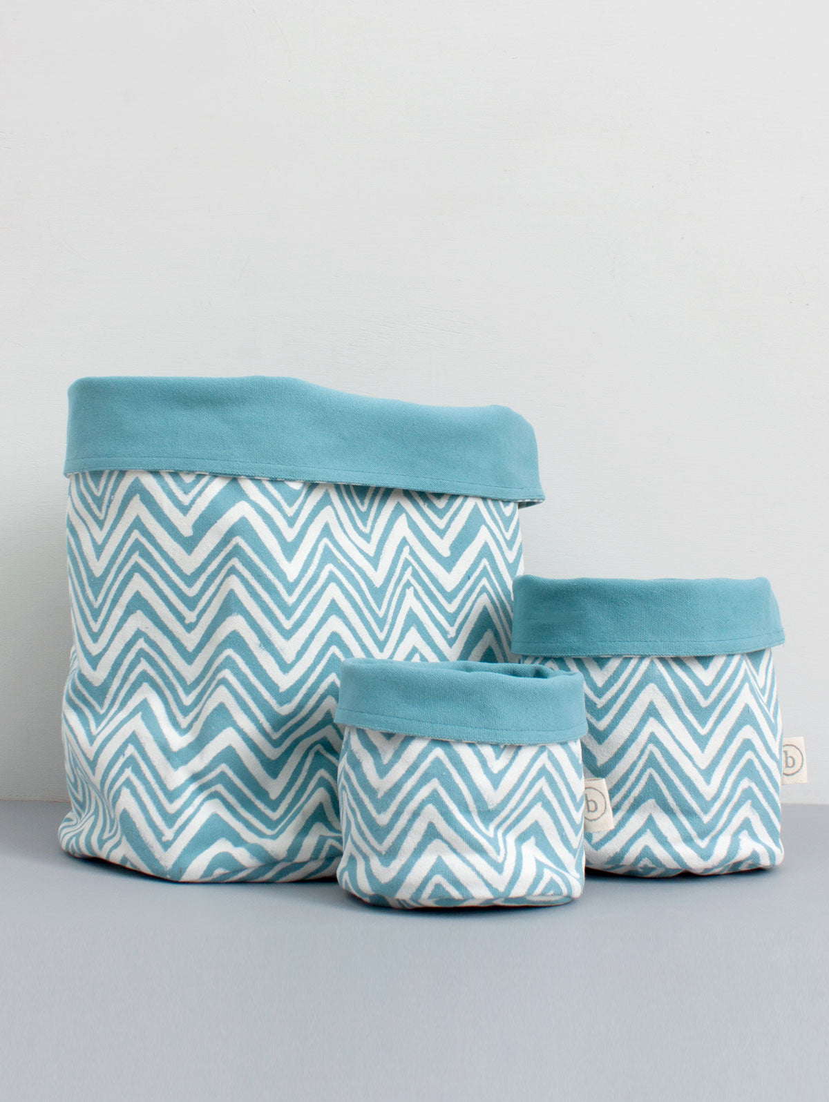 Zig Zag Print Canvas Storage Pots Duck Egg - Stylish Organizer for Home, Office & Craft Room Decor
