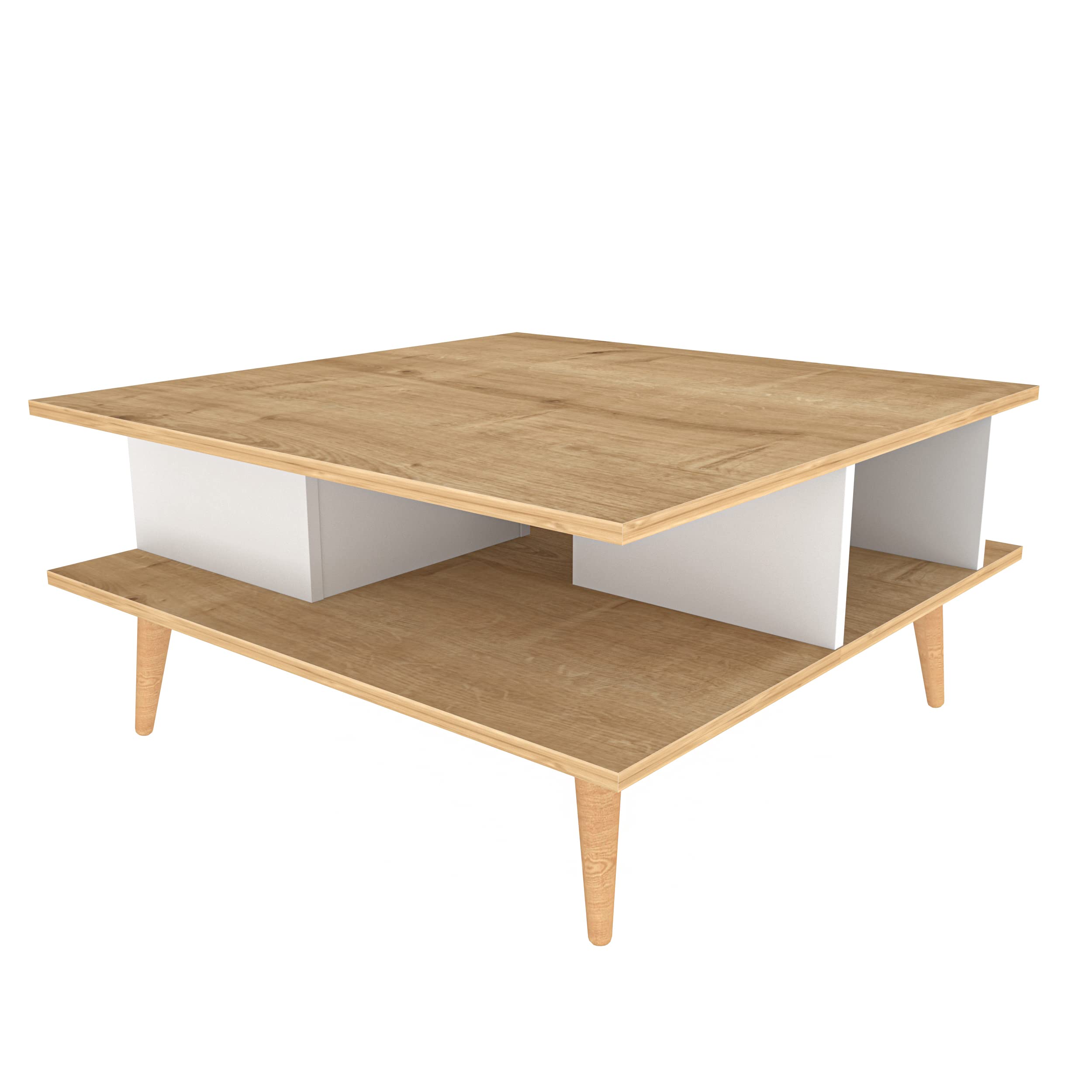 Decorotika Akya Modern Oak Coffee Table - Solid Wood Living Room Furniture for Small Spaces, Home Decor & Coffee Table Books
