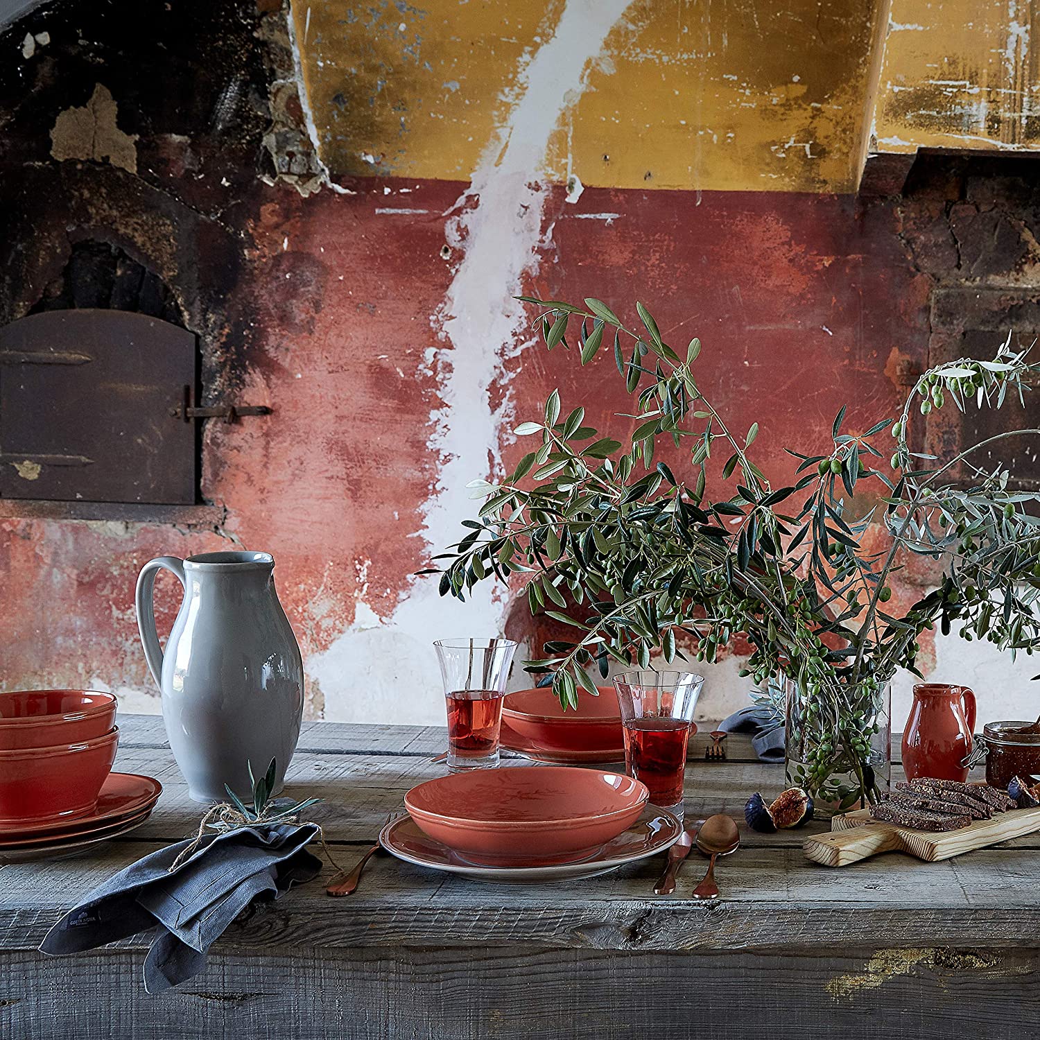 Casafina Stoneware Ceramic Dinnerware Set - 30 Piece Fontana Collection (Service for 6) in Paprika | Elegant Stoneware Plates, Bowls & Mugs | Perfect for Family Dinners, Entertaining Guests & Holiday Gatherings