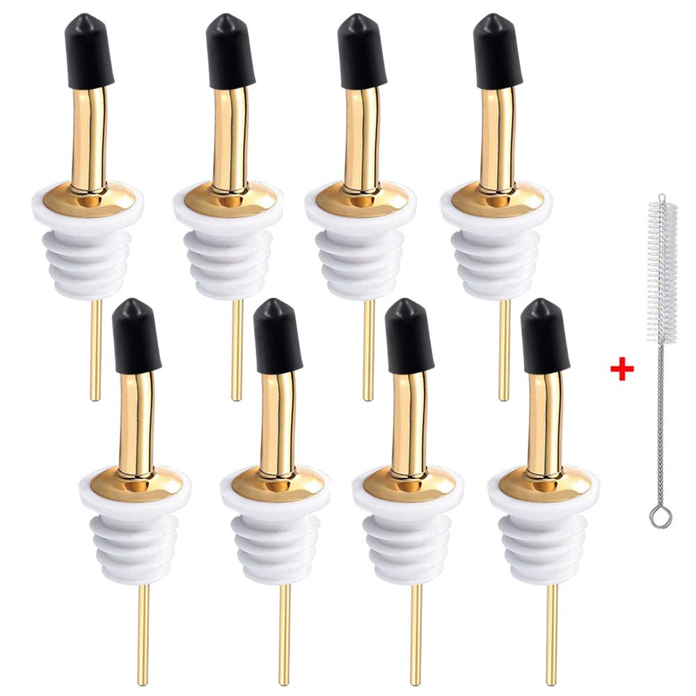 Premium Stainless Steel Liquor Bottle Pourers with Cleaning Brush - Rustproof Alcohol Pouring Spouts for Bars, Restaurants, Home Cocktail Making & Party Use (Gold)