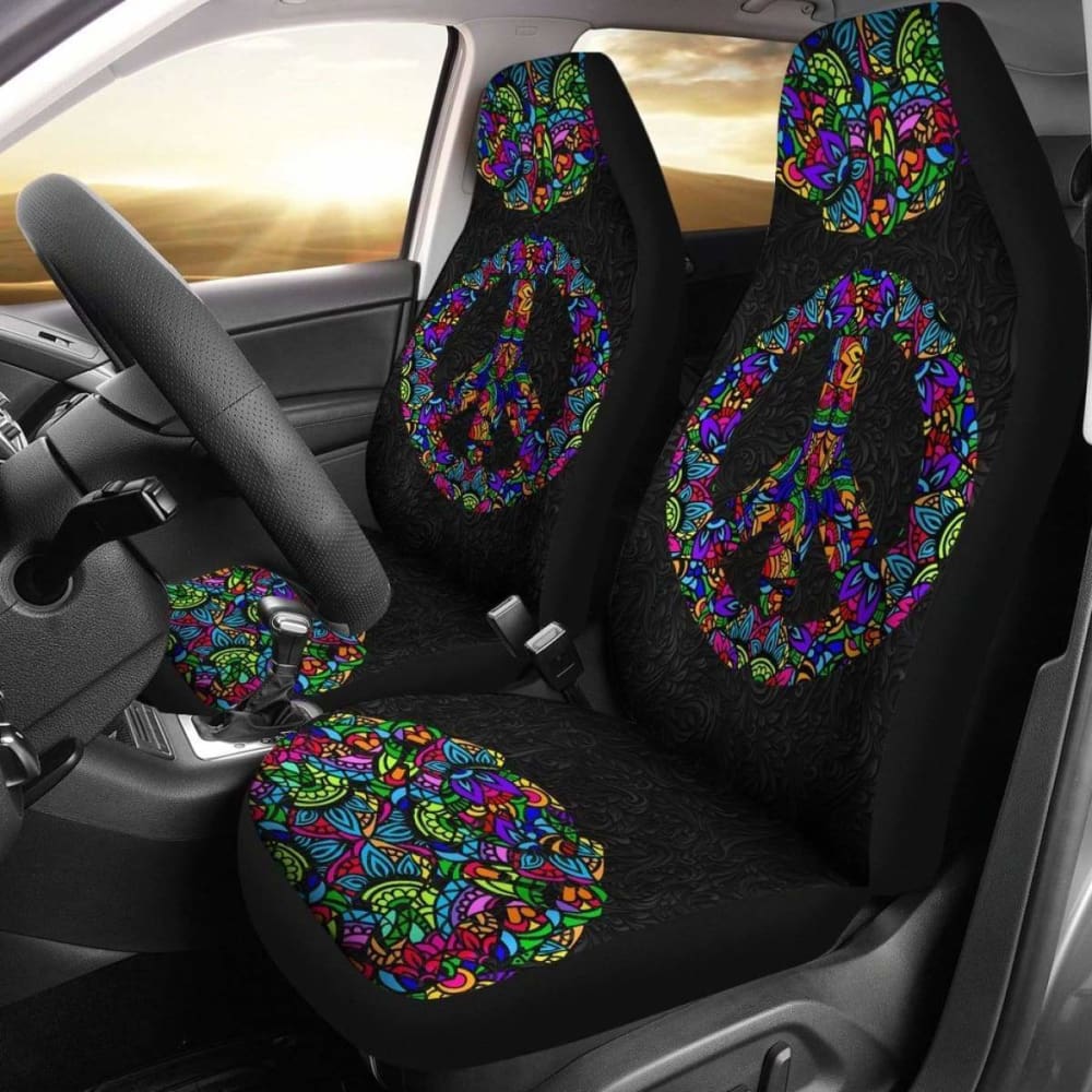 Bohemian Peace & Love Car Seat Covers - Floral Printed Universal Fit for Cars, SUVs & Trucks - Soft & Durable Seat Protectors for Comfort & Style - Perfect for Road Trips, Daily Commutes & Boho Decor