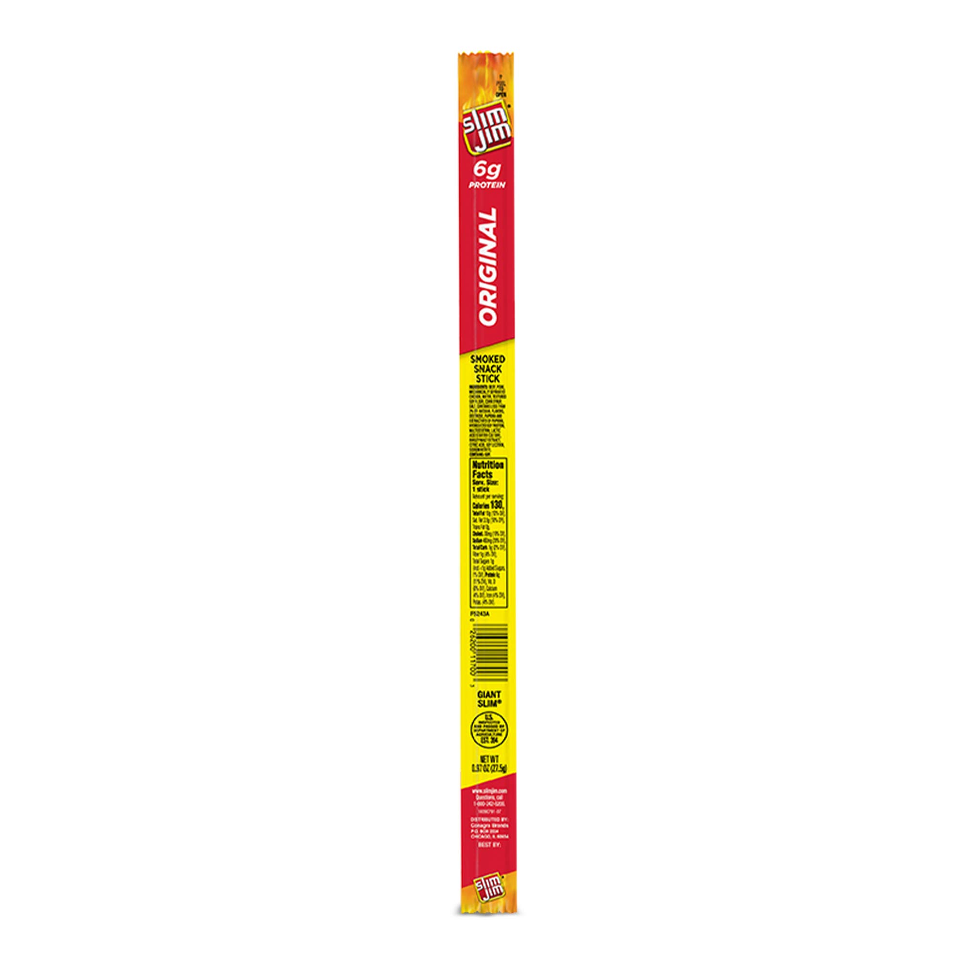 Slim Jim Giant Sized Original Snack Stick - 0.97oz Meat Snacks for School, Work & Travel | High Protein On-the-Go Snack for Road Trips, Hiking & Office Breaks