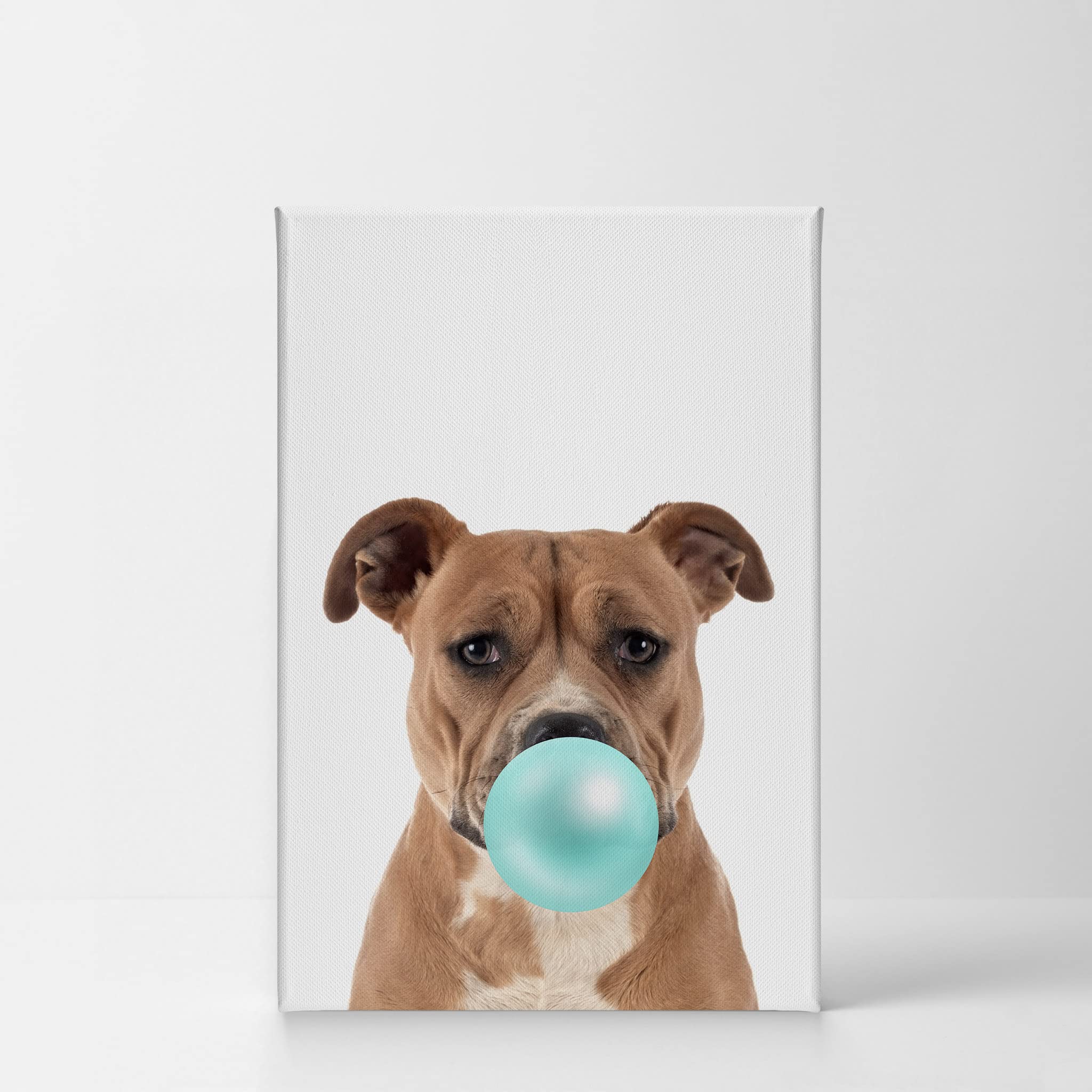 Staffordshire Bull Terrier Chewing Bubble Gum Canvas Wall Art Print - 36x24 - Pop Art Dog Portrait for Pet Lovers - Perfect for Living Room, Bedroom, Nursery & Kids Room Decor