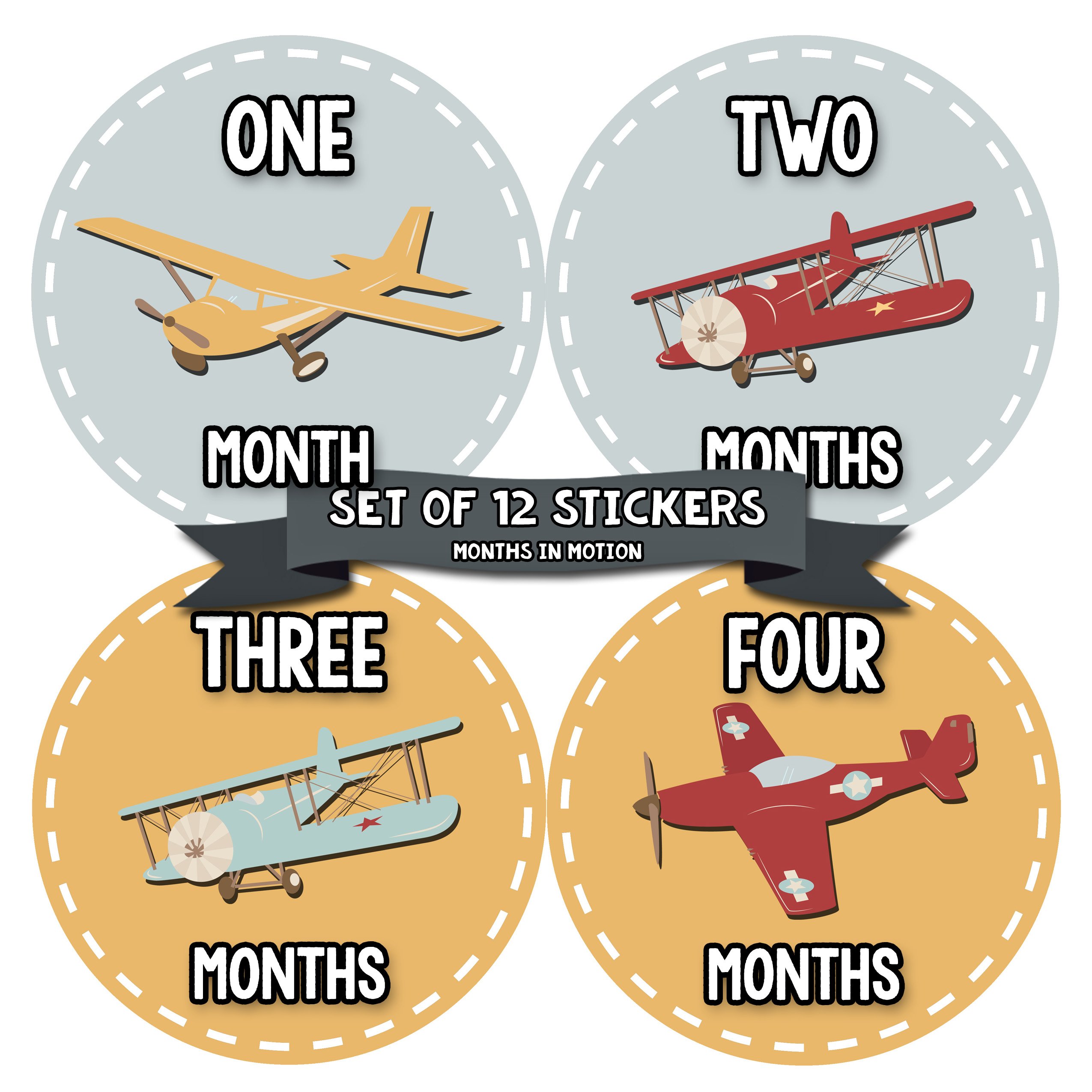 Baby Airplane Monthly Milestone Stickers for Boys - Track Growth & Memories
