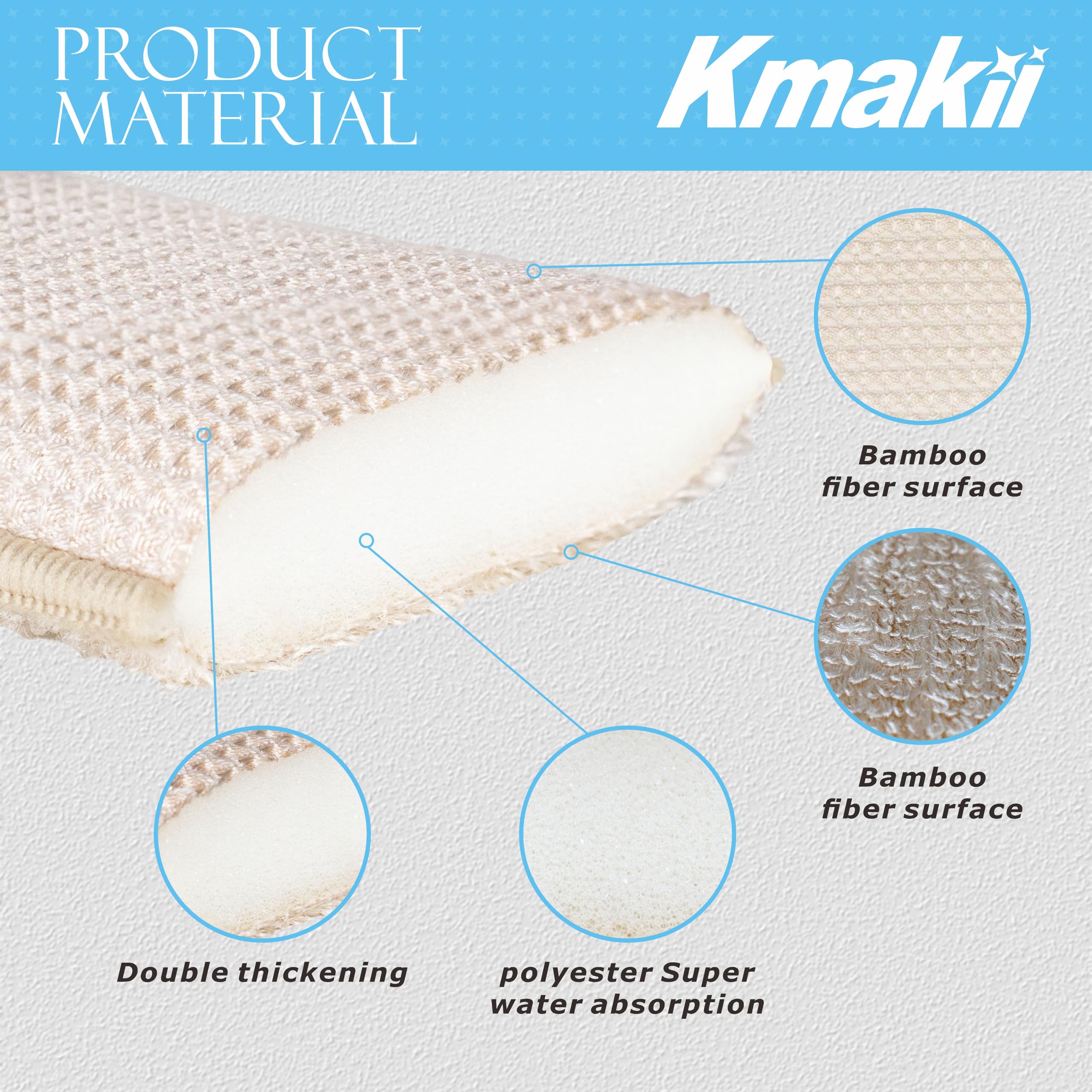 **KMAKII Natural Bamboo Kitchen Sponges – Eco-Friendly Dish Sponges for Cleaning, 6-Pack (Beige) – Perfect for Washing Dishes, Pots, and Countertops**