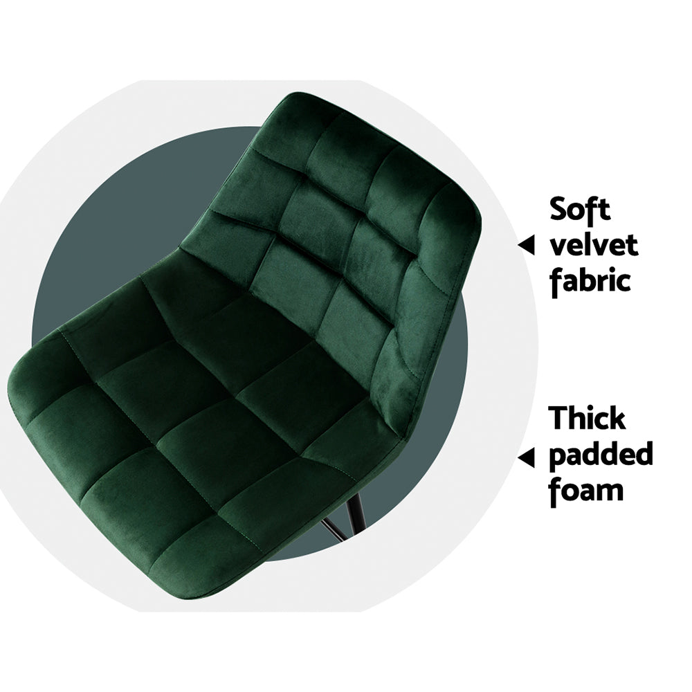 Luxury Green Velvet Bar Stools Set of 2 - Modern Counter Height Swivel Stools for Kitchen Island, Dining Room & Home Bar Decor