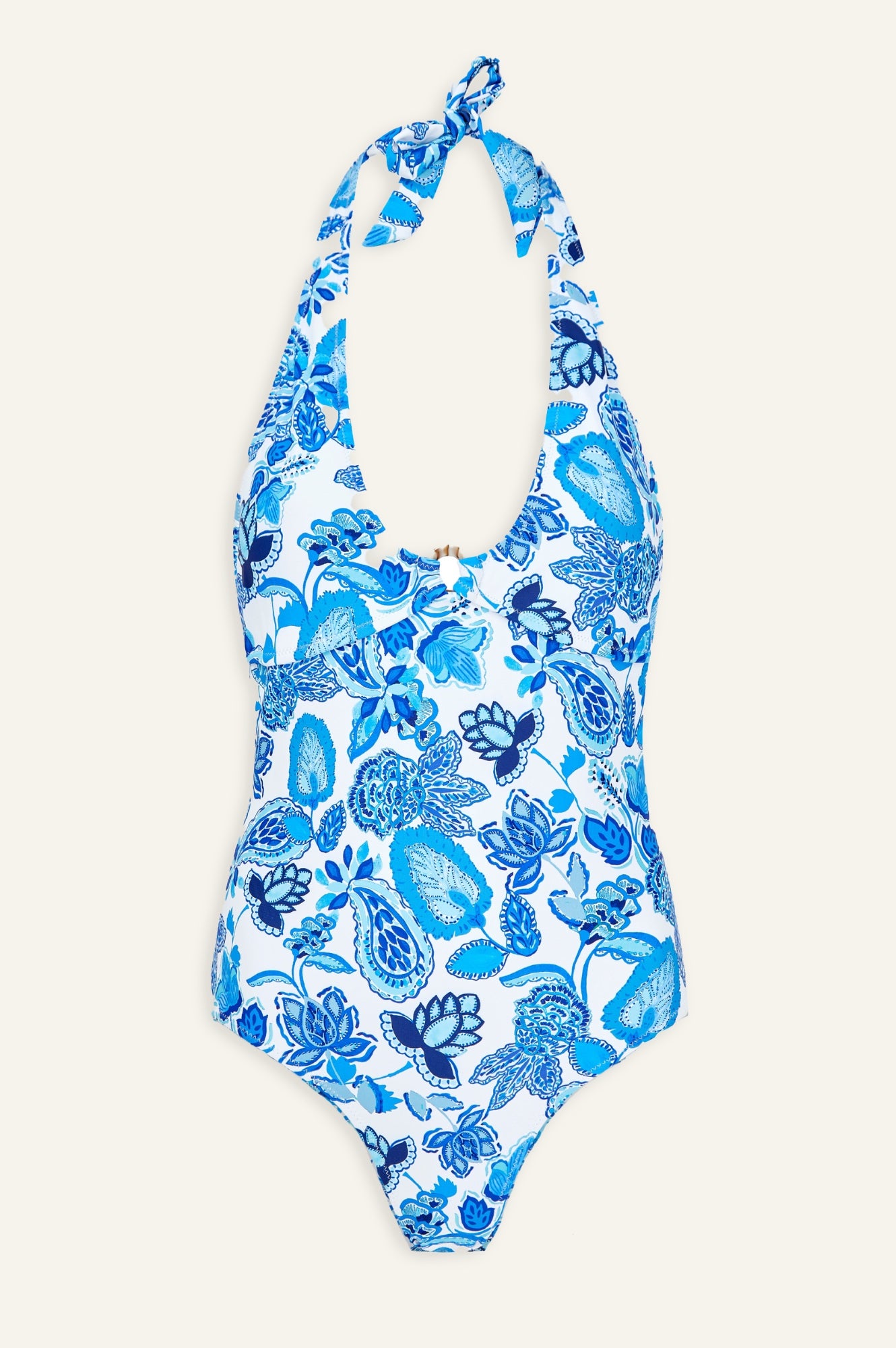 Eco-Friendly Halter Neck Recycled Swimsuit - Paisley Blue One Piece Bathing Suit for Women | Perfect for Beach Vacations, Pool Parties & Summer Getaways