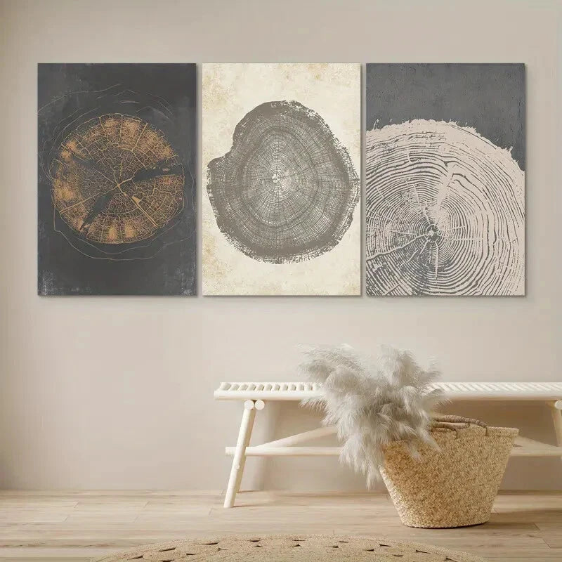 3-Piece Pastel Grunge Wood Tree Rings Abstract Wall Art Set - Framed Canvas 50x70cm (19.7x27.6in) - High Quality Print | 100% Australian Made | Ready to Hang - Perfect for Living Room, Bedroom & Office Decor