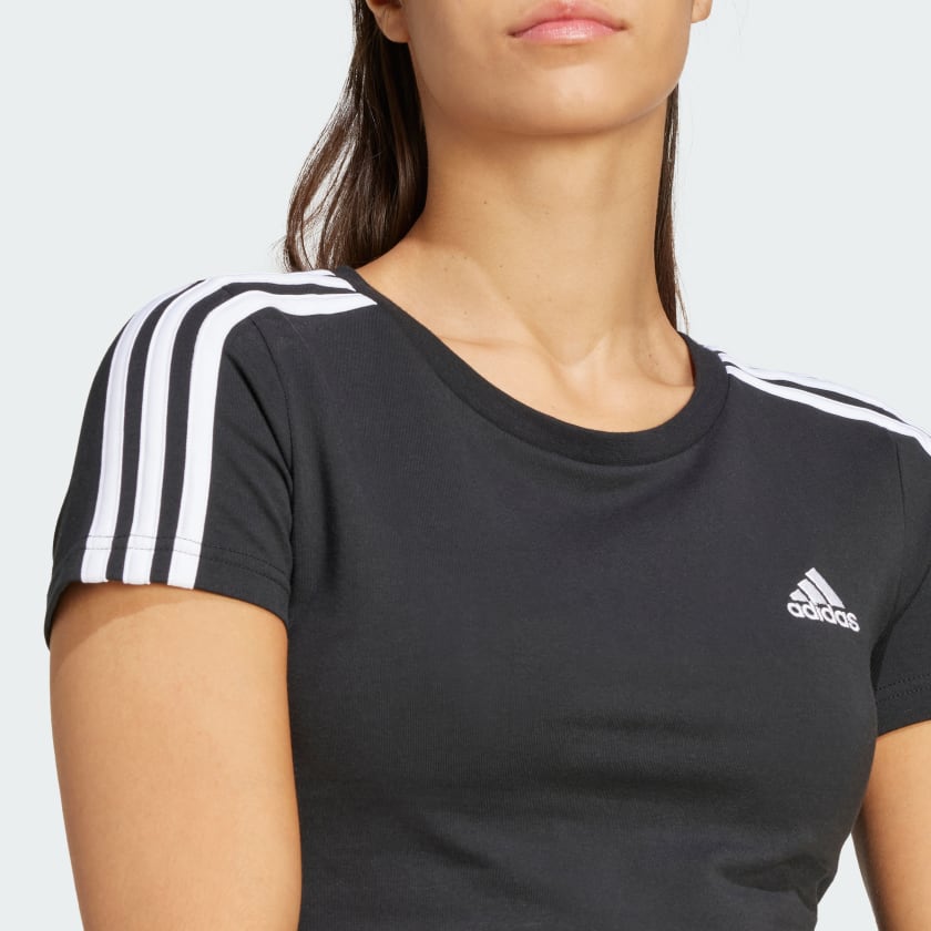 Adidas Women's Essentials 3S Black Baby Tee - Soft Cotton Short Sleeve T-Shirt for Casual Wear, Gym & Everyday Outfits