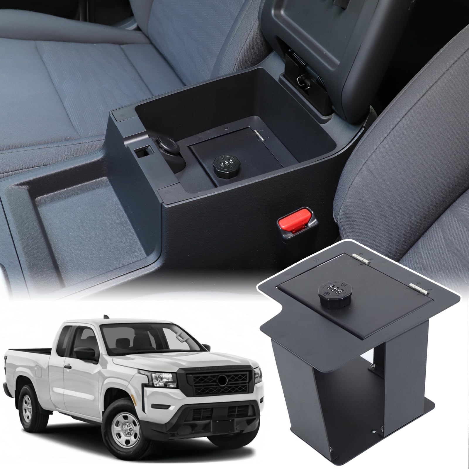 2022-2025 Nissan Frontier Car Armrest Safe Box with 3-Digit Combination Lock - Center Console Storage Organizer for Valuables | Secure Storage Solution for Road Trips & Daily Commute