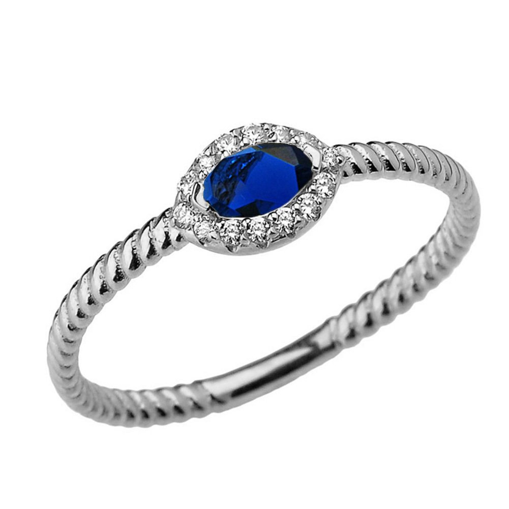 10K White Gold Diamond & Sapphire Solitaire Rope Design Engagement Promise Ring for Women - Elegant Proposal, Anniversary & Wedding Jewelry Gift