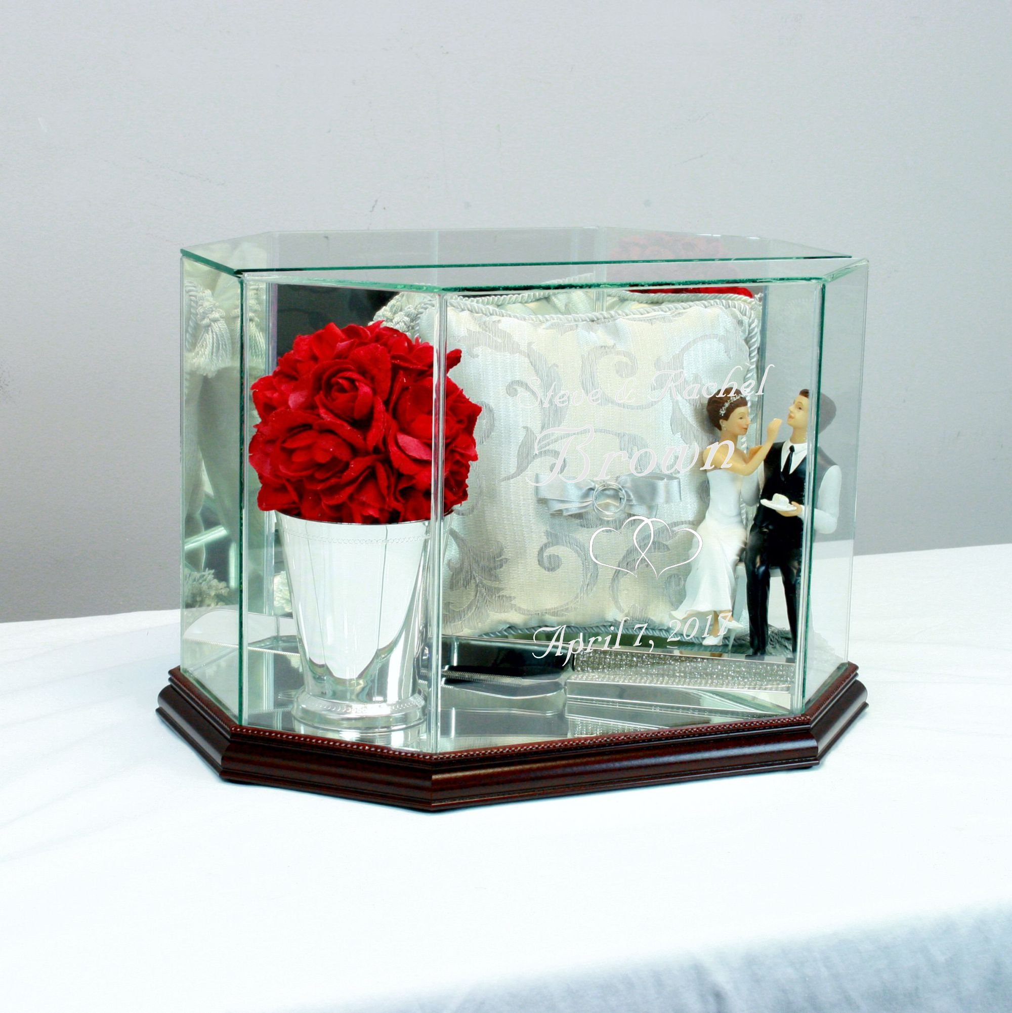 Personalized Glass Octagon Wedding Card Box - Elegant Cherry Wood Keepsake for Wedding, Bridal Shower & Anniversary Celebrations - Perfect for Gift Cards & Wishes Collection