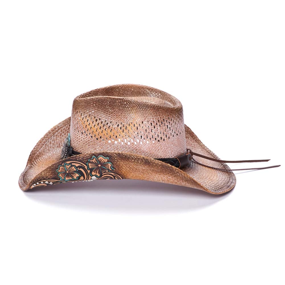 Women's Western Hat with Rhinestone & Flower for Cowgirl Style