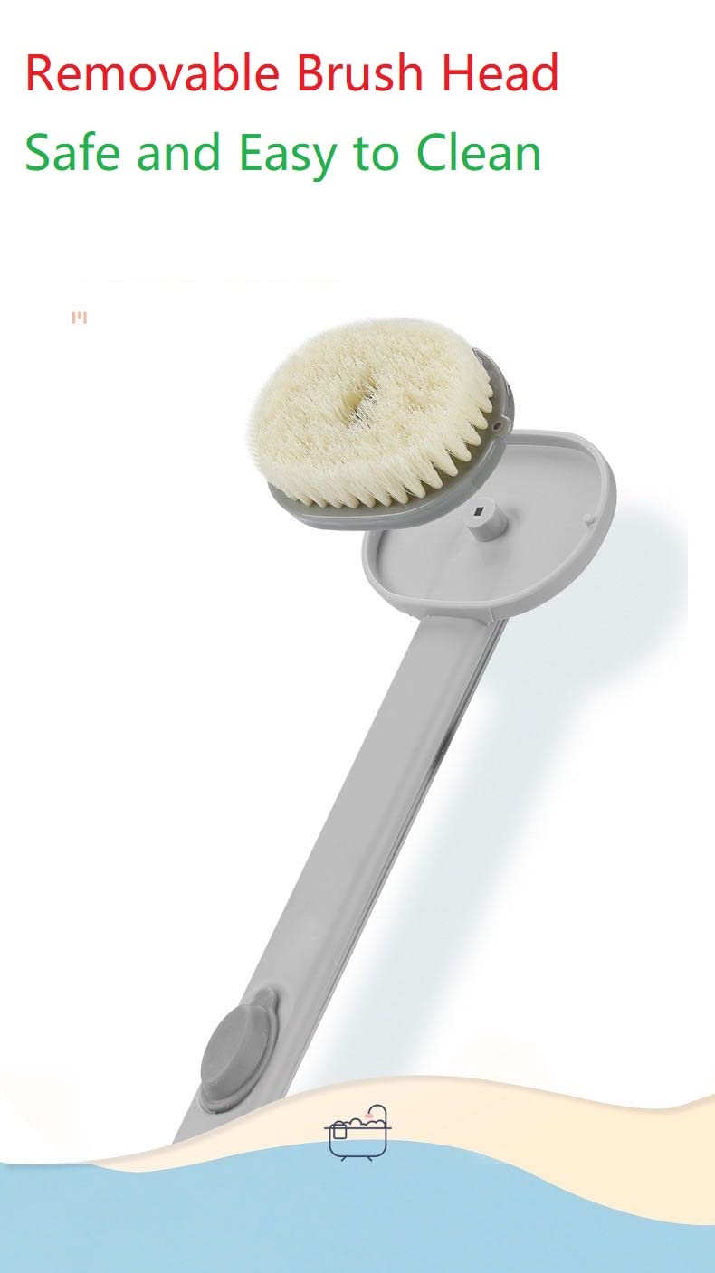 Long Handle Bath Brush with Detachable Back & Built-in Shower Gel Reservoir - Exfoliating Body Scrubber for Deep Cleaning - Perfect for Shower, Spa & Skin Care (Grey)