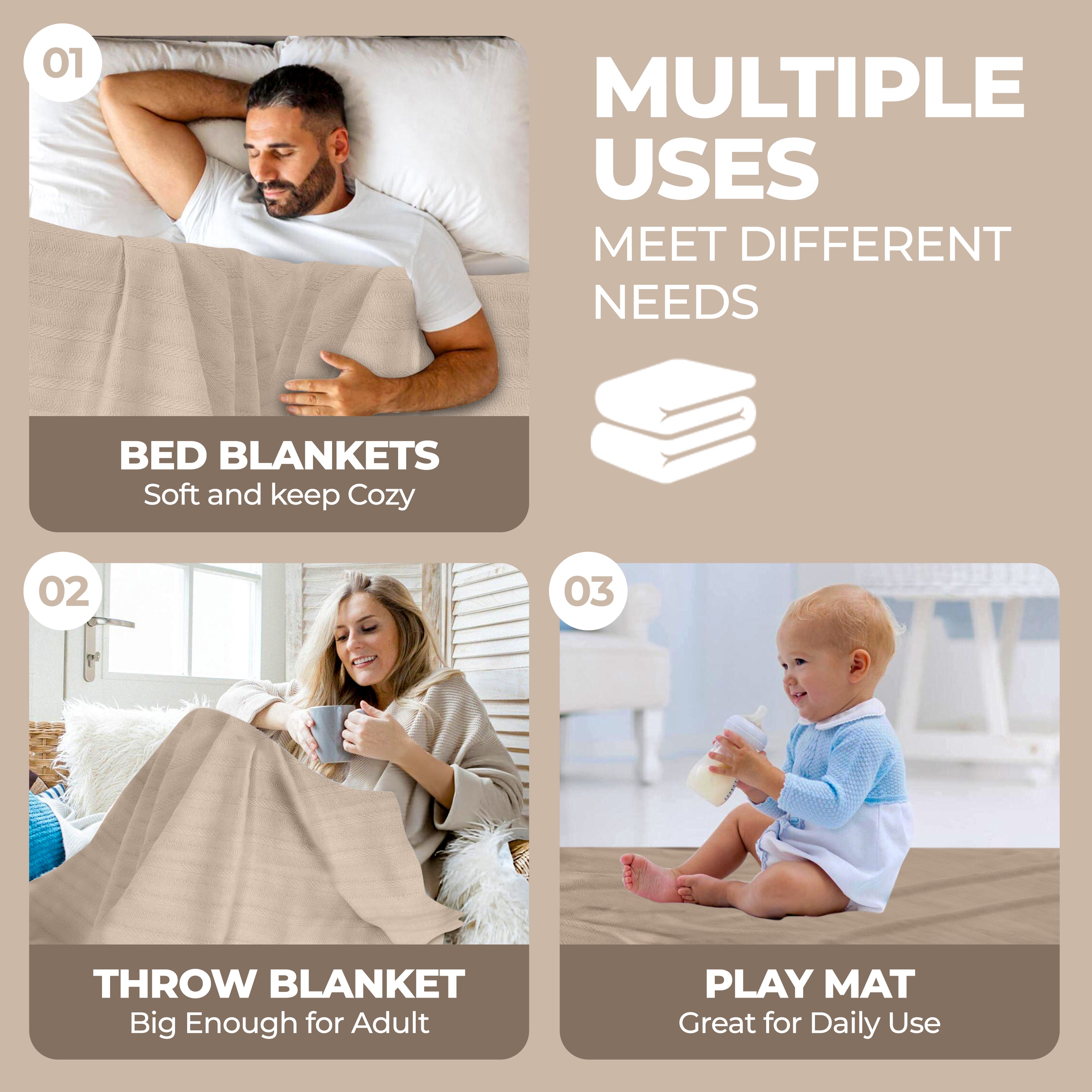 Soft Clara Cotton Textured Striped Lightweight Woven Blanket - Perfect for Sofa, Bed & Outdoor Picnics