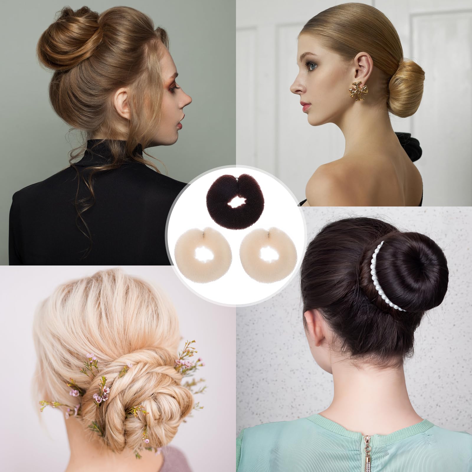 KALLORY 3Pcs Hair Styling Tools Set - DIY Foam Ring Shaper, Doughnut Bun Maker & Snap Hair Roll for Women's Hairstyles | Perfect for Updos, Ponytails & Party Looks