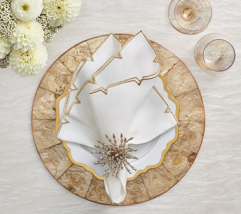 Premium White & Gold Napkins (Set of 4) - Elegant Dinner Party & Wedding Table Decor - Luxury Linen for Fine Dining & Special Occasions