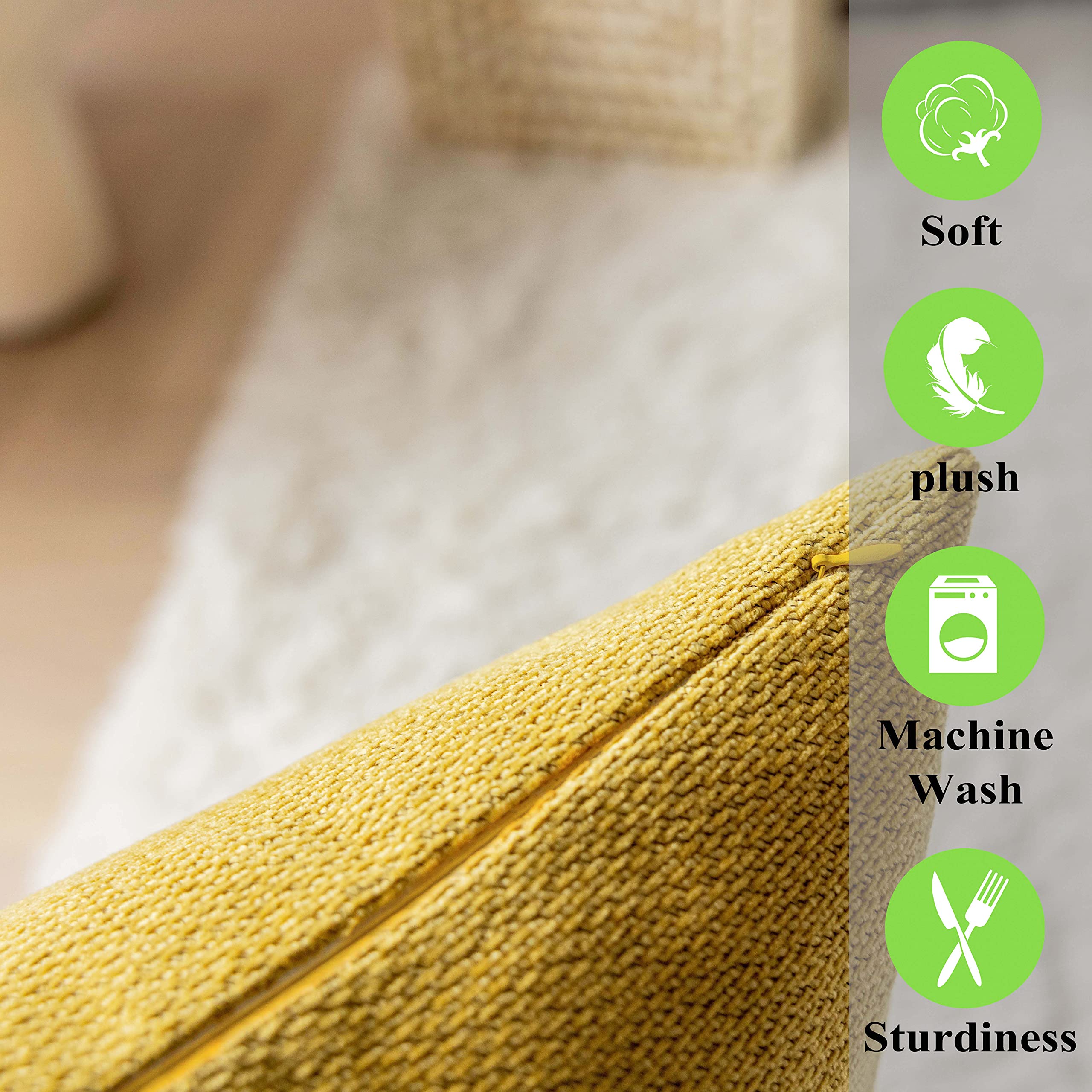 Premium Chenille Euro Pillow Covers 24x24 Inch (60 cm) - Soft Textured Decorative Pillow Shams for Living Room, Bedroom, Office & Patio - Set of 2 Yellow Cushion Covers - Easter & Home Decor Accent