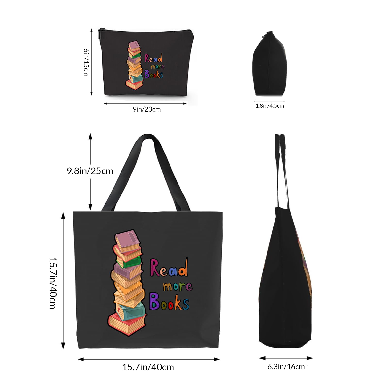 2 Pack Book Lovers Gift Set - Reusable Canvas Book Tote Bag & Reading Theme Cosmetic/Pencil Pouch for Women | Perfect for Book Club, Library Visits & Reading Enthusiasts
