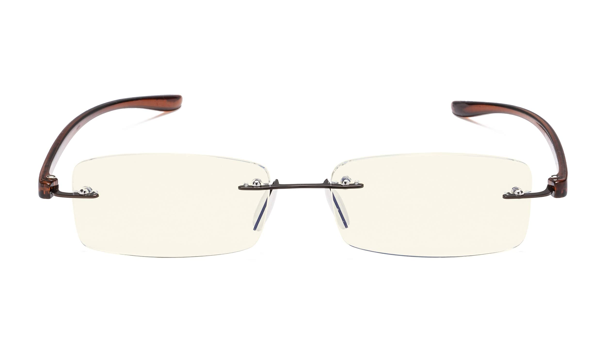Blue Light Blocking Reading Glasses - Anti Eyestrain Computer Glasses for Women & Men, Rimless Design with Small Lens - Perfect for Office Work, Gaming & Screen Time