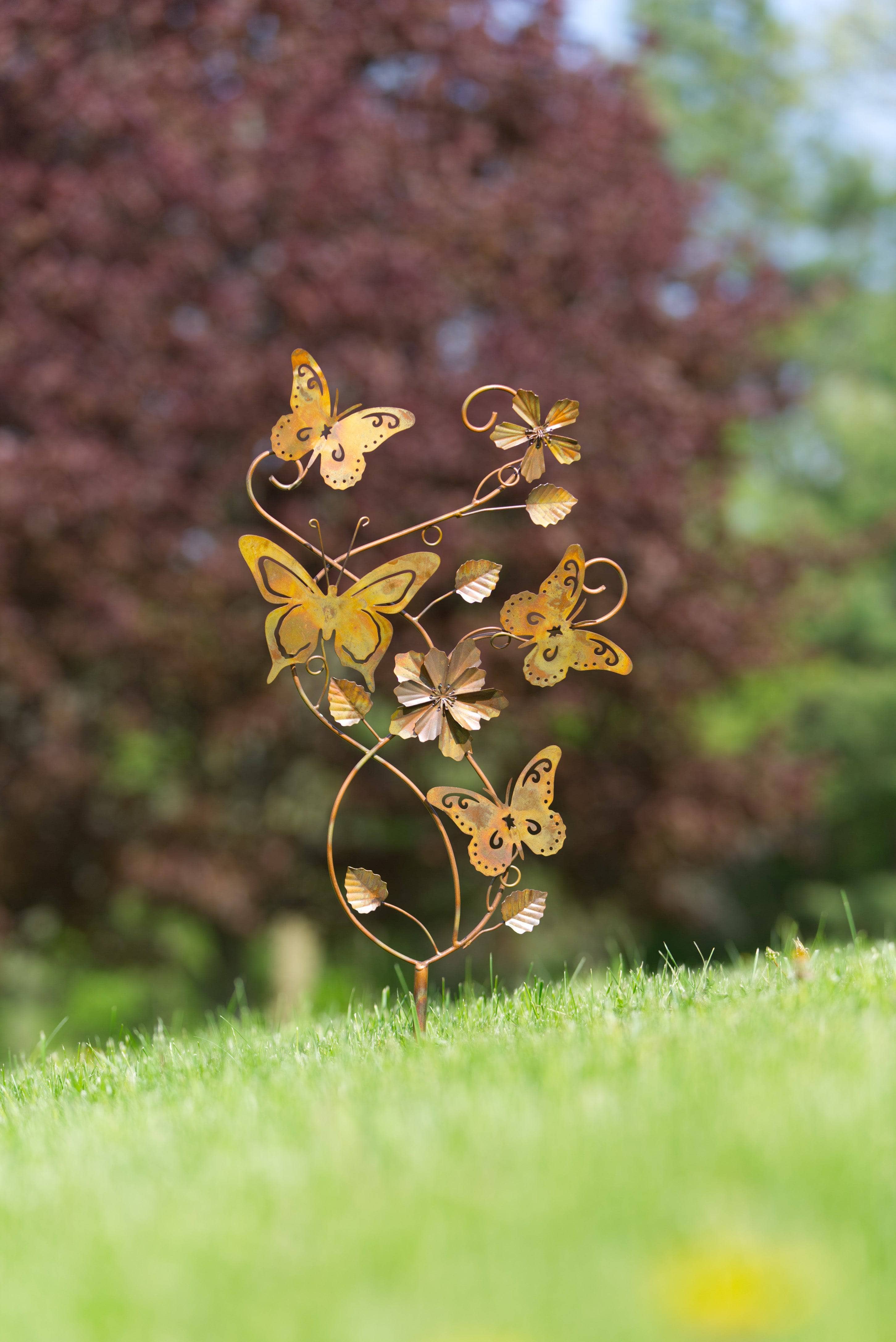 Butterfly and Flower Garden Stakes - Decorative Metal Yard Art for Outdoor Garden Decor - Perfect for Flower Beds, Patios, and Lawn Ornaments