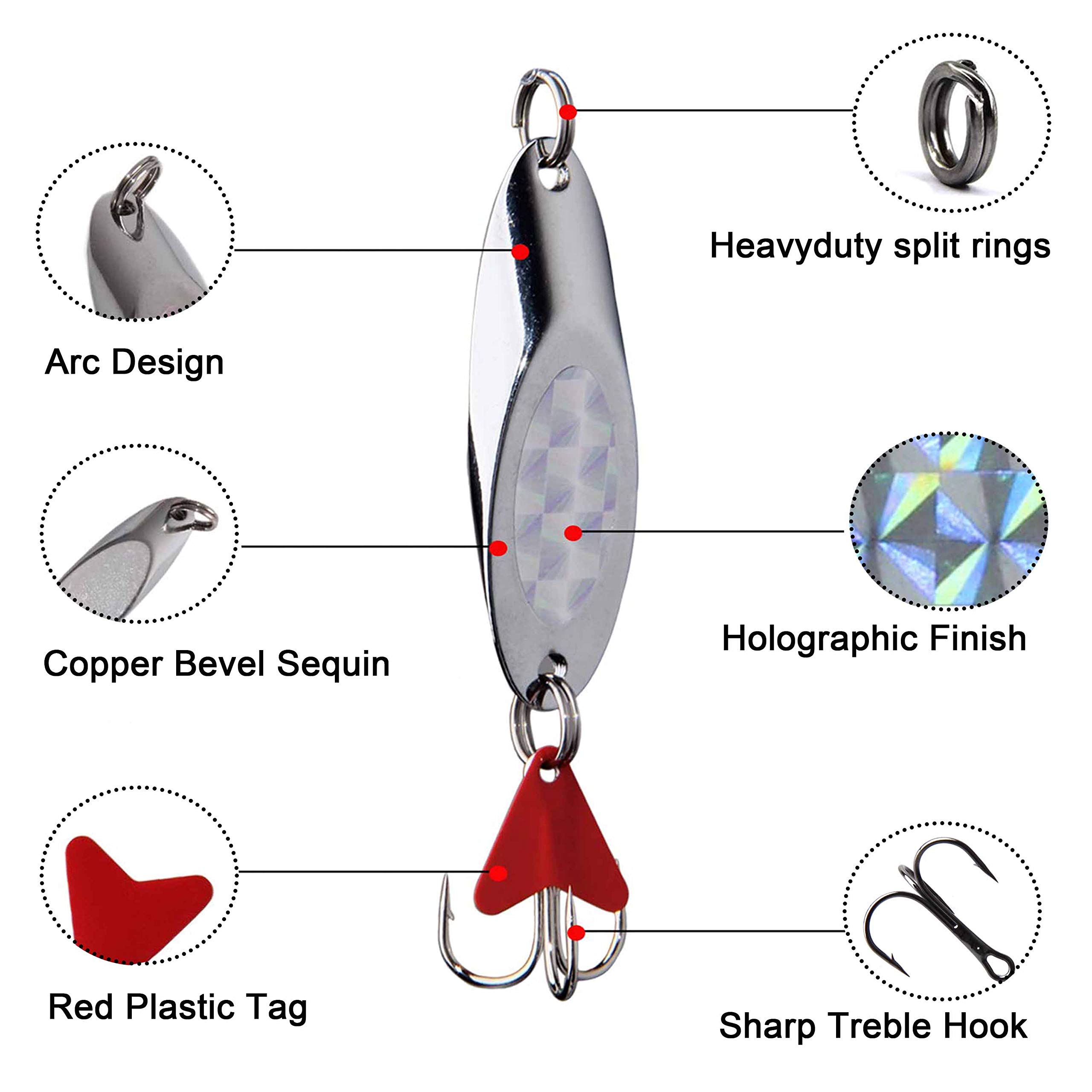 Saltwater Jigging Spoons - Hard Metal Fishing Lures with Treble Hooks for Salmon Bass - Perfect for Deep Sea & Freshwater Fishing