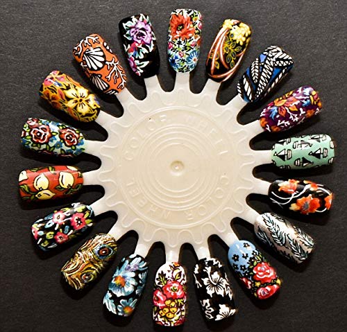 Ritzprime Professional 10-Piece Sunflower Shaped Oval False Nail Art Plates - Nail Gel Polish Display Board, Manicure Practice Fan & False Nail Tips Kit for Salon, Home DIY & Professional Nail Artists