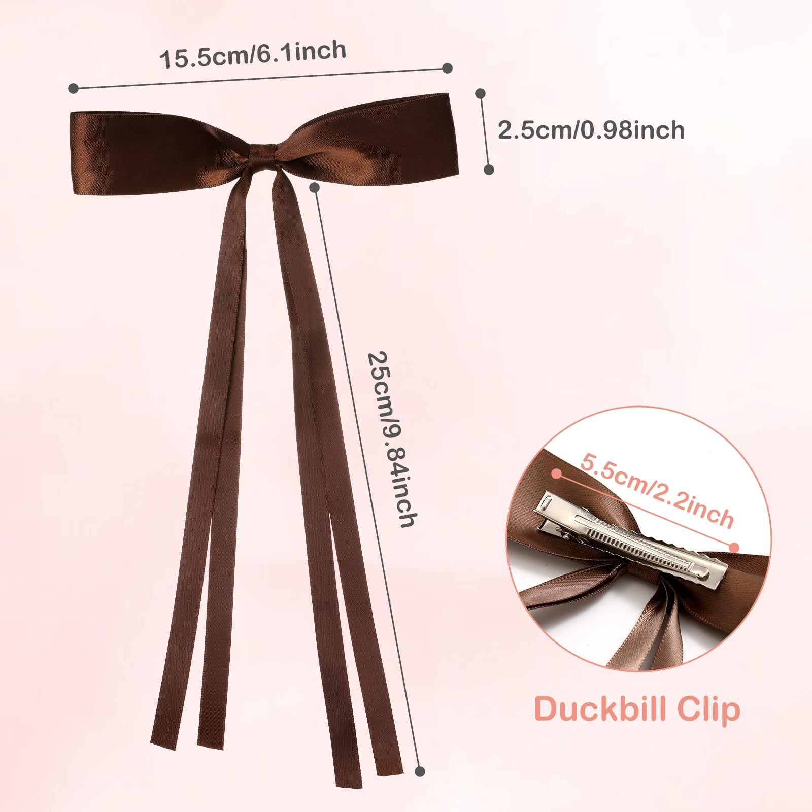 6PCS Cute Hair Bow Clips Set for Women & Girls - Soft Ribbon Barrettes with Long Tails for Thin or Thick Hair | Perfect for School, Parties, Weddings & Daily Styling