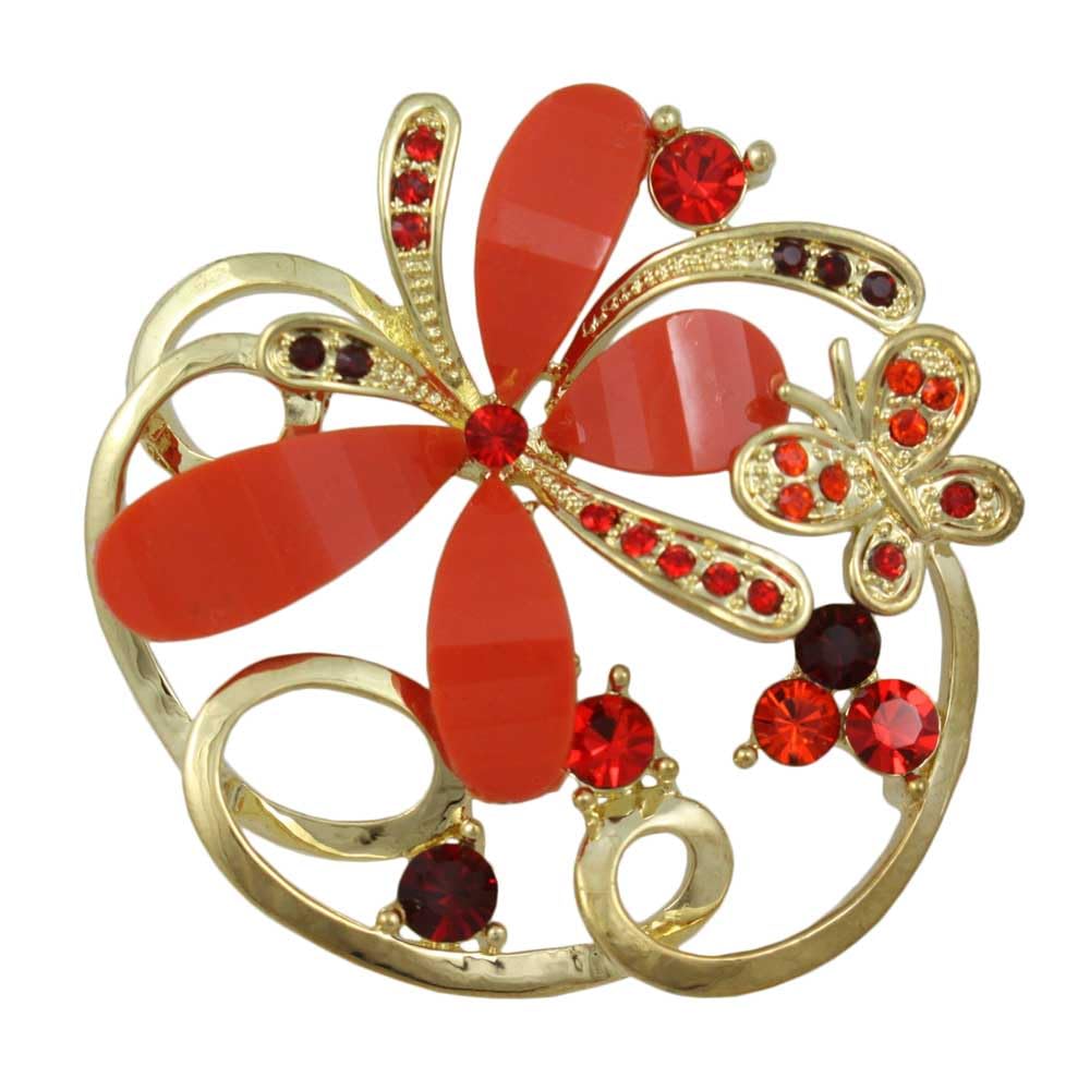 Dark Orange Crystal Butterfly Brooch Pin - Unisex Jewelry for Men & Women - Perfect for Weddings & Parties