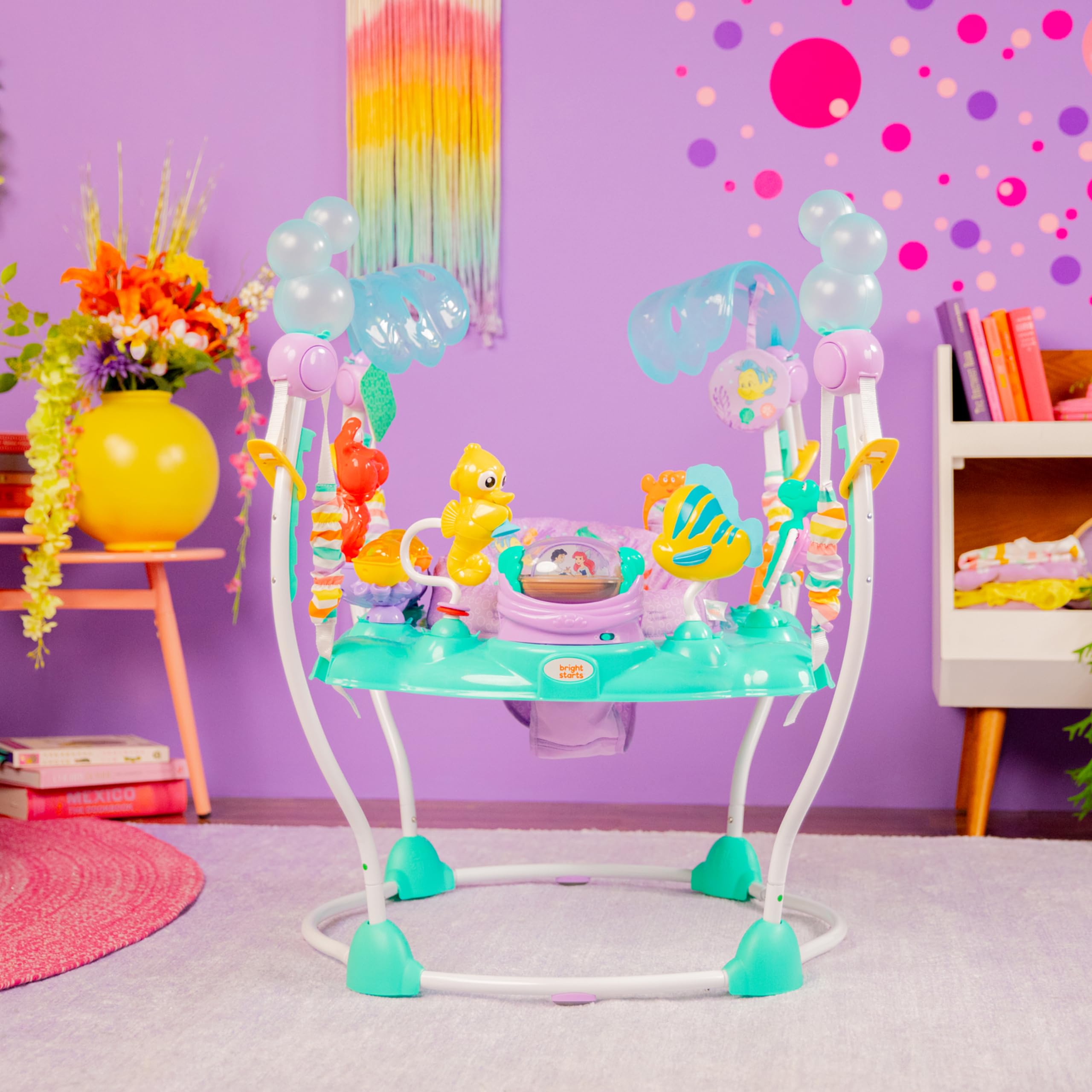 Bright Starts Disney The Little Mermaid Sea of Activities Baby Activity Jumper - Interactive Toys with Lights & Music Featuring Princess Ariel, for Infants 6-12 Months (Blue) | Perfect for Playtime, Early Development & Disney-Themed Nursery Decor