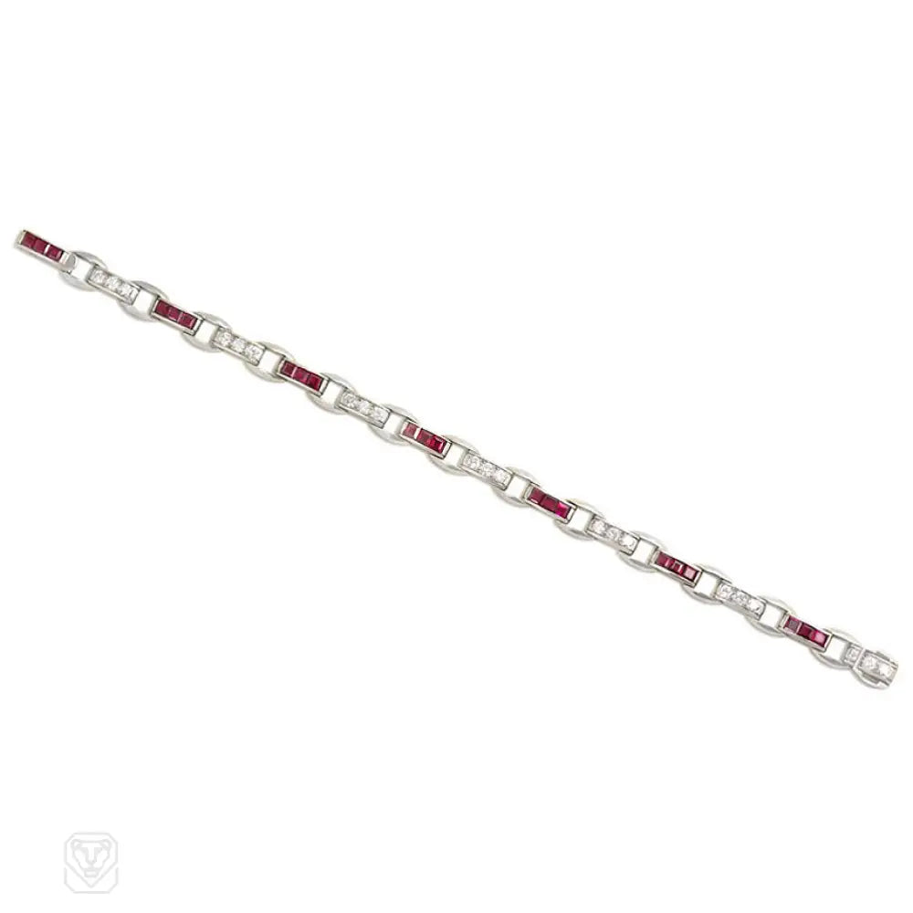 Vintage Art Deco Ruby and Diamond Bracelet by Cartier – Elegant Jewelry for Weddings, Parties & Special Occasions