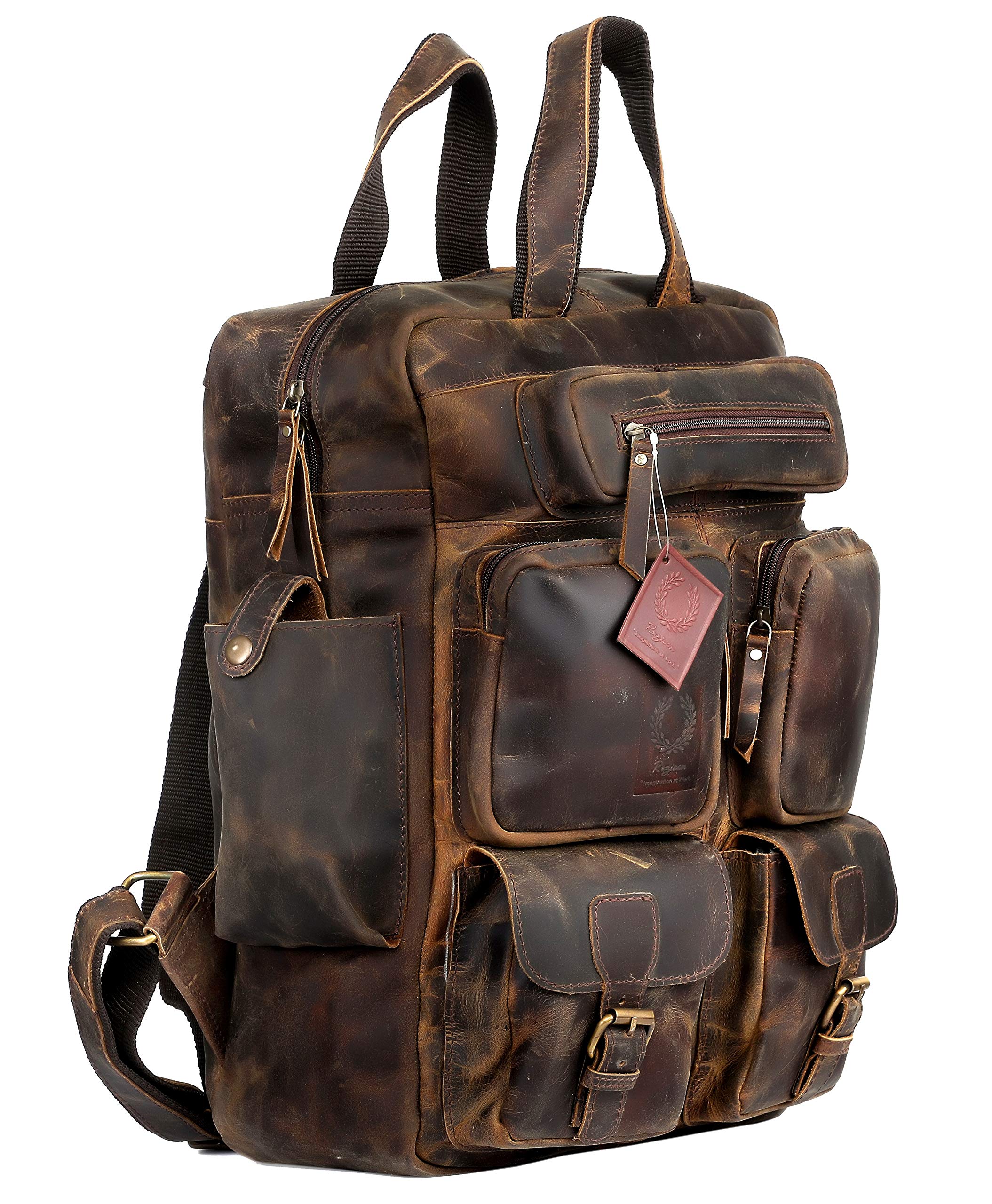 Vintage Buffalo Leather Backpack for Men & Women - Durable Multi-Pocket Travel Backpack for Hiking, Camping & Daily Commute | Perfect for Outdoor Adventures, College Students & Work Professionals