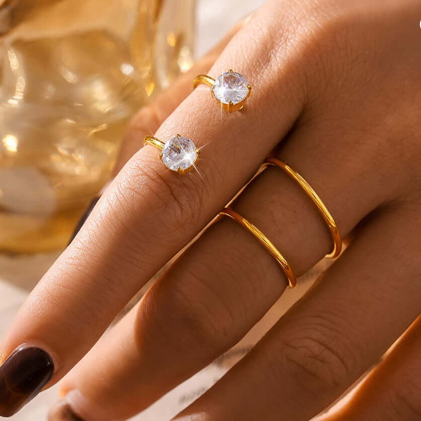 Solitaire Two Fingers Spiral Ring | A938 | Elegant Minimalist Ring for Women | Perfect for Engagement, Wedding, Anniversary & Everyday Wear