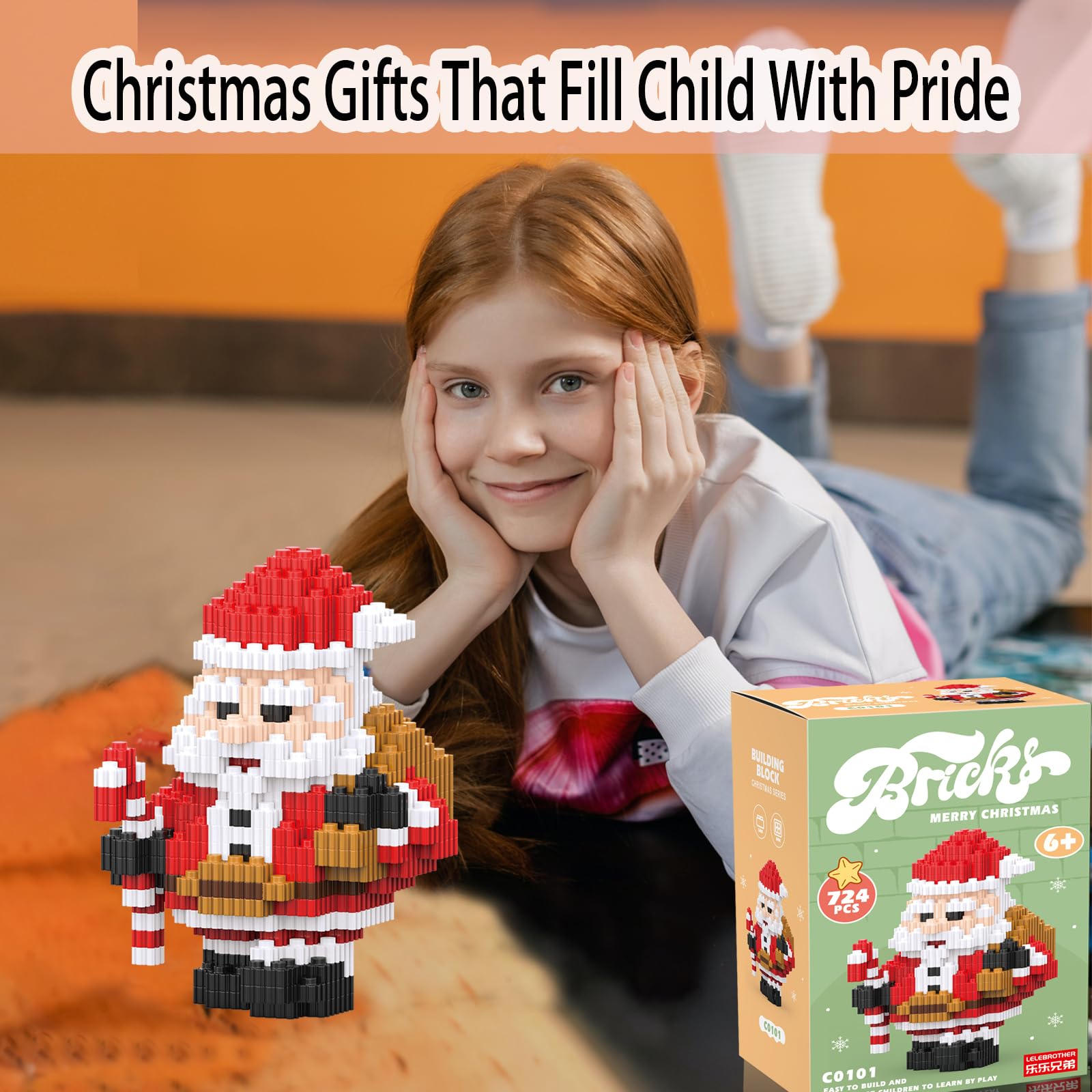 Lego-Compatible Christmas Santa Claus Stacking Blocks Set - DIY Micro Building Blocks for Kids Ages 7-12 | Perfect Holiday Gift, Stocking Stuffer & Birthday Present for Christmas & New Year | Fun Creative Play & Home Decoration