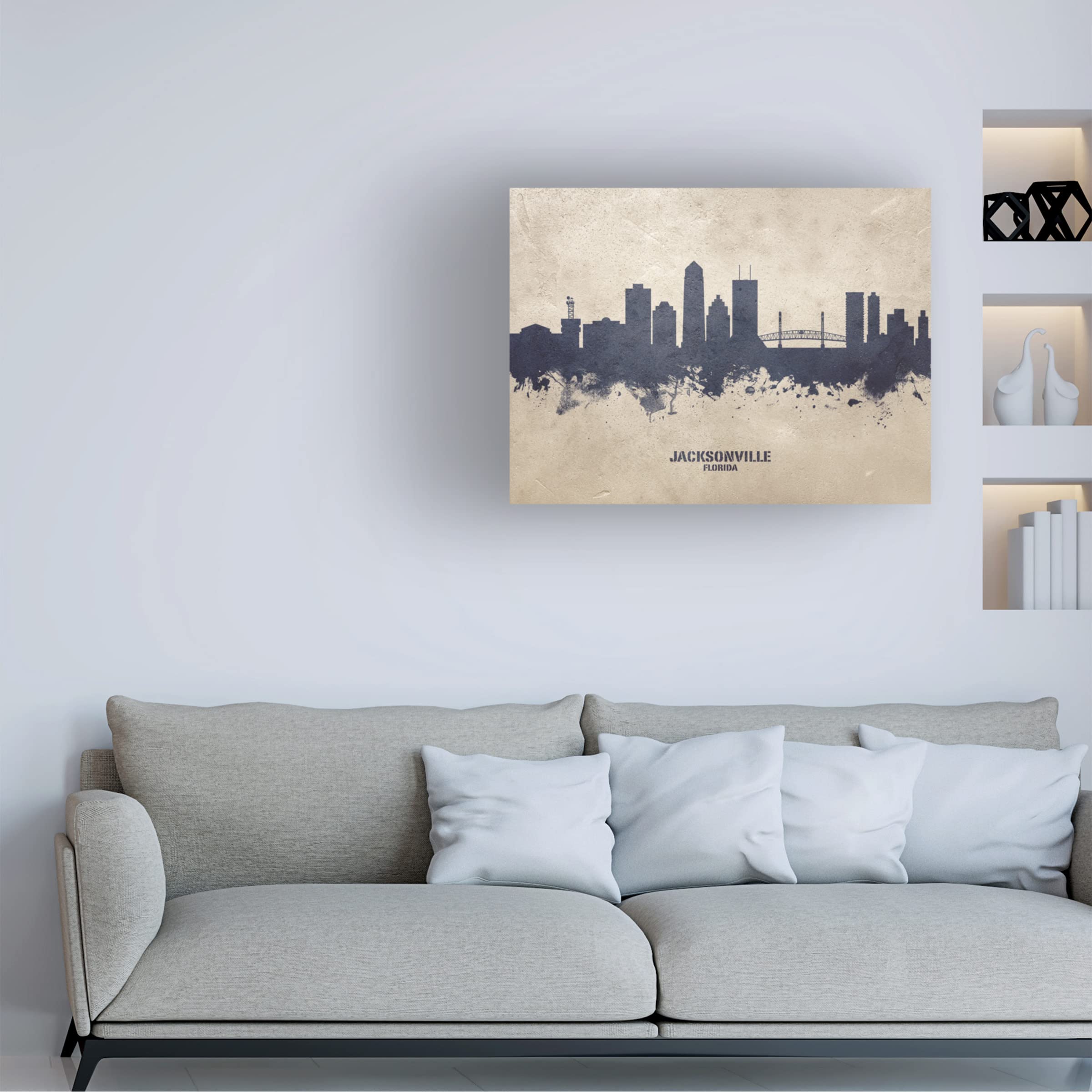Michael Tompsett Jacksonville Florida Skyline Concrete Canvas Art Print - Modern Cityscape Wall Decor for Living Room, Office & Bedroom