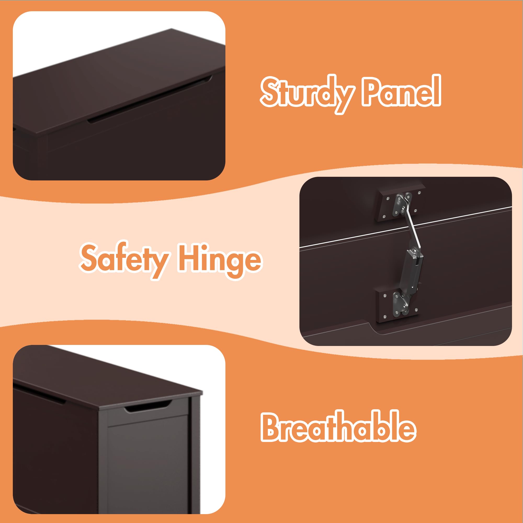 **Wooden Toy Chest for Kids - Safety Hinged Lid Toy Storage Organizer, Playroom Furniture Bench with Durable Dark Brown Finish - Perfect for Nursery, Bedroom & Playroom Organization**