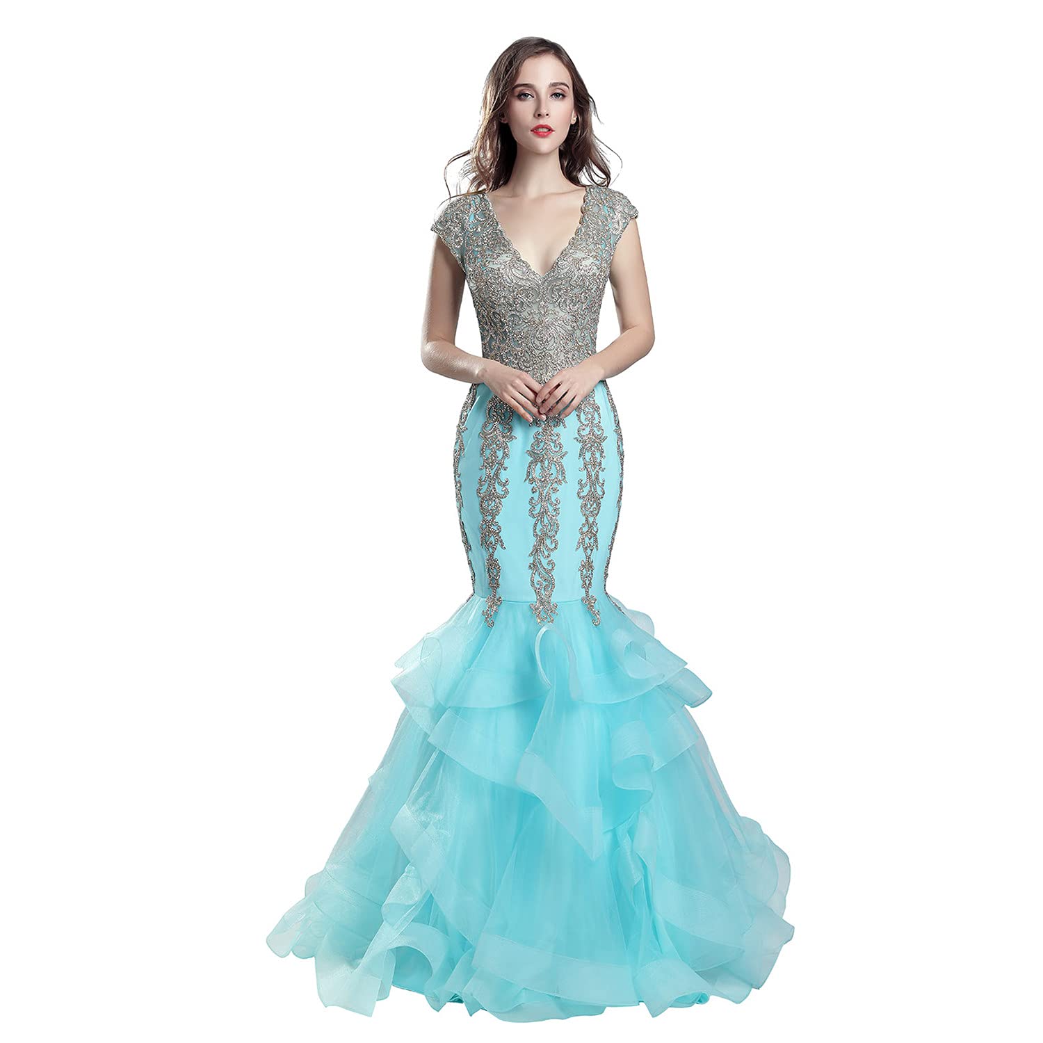 Clearbridal Sexy V-Neck Cap Sleeves Ruffles Prom Dress in Mint Green - Perfect for Homecoming, Prom Night & Formal Events