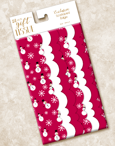 Festive All Over Snowmen Scalloped Tissue Paper - Christmas Party Decorations, Holiday Gift Wrapping & DIY Craft Supplies for Winter Celebrations