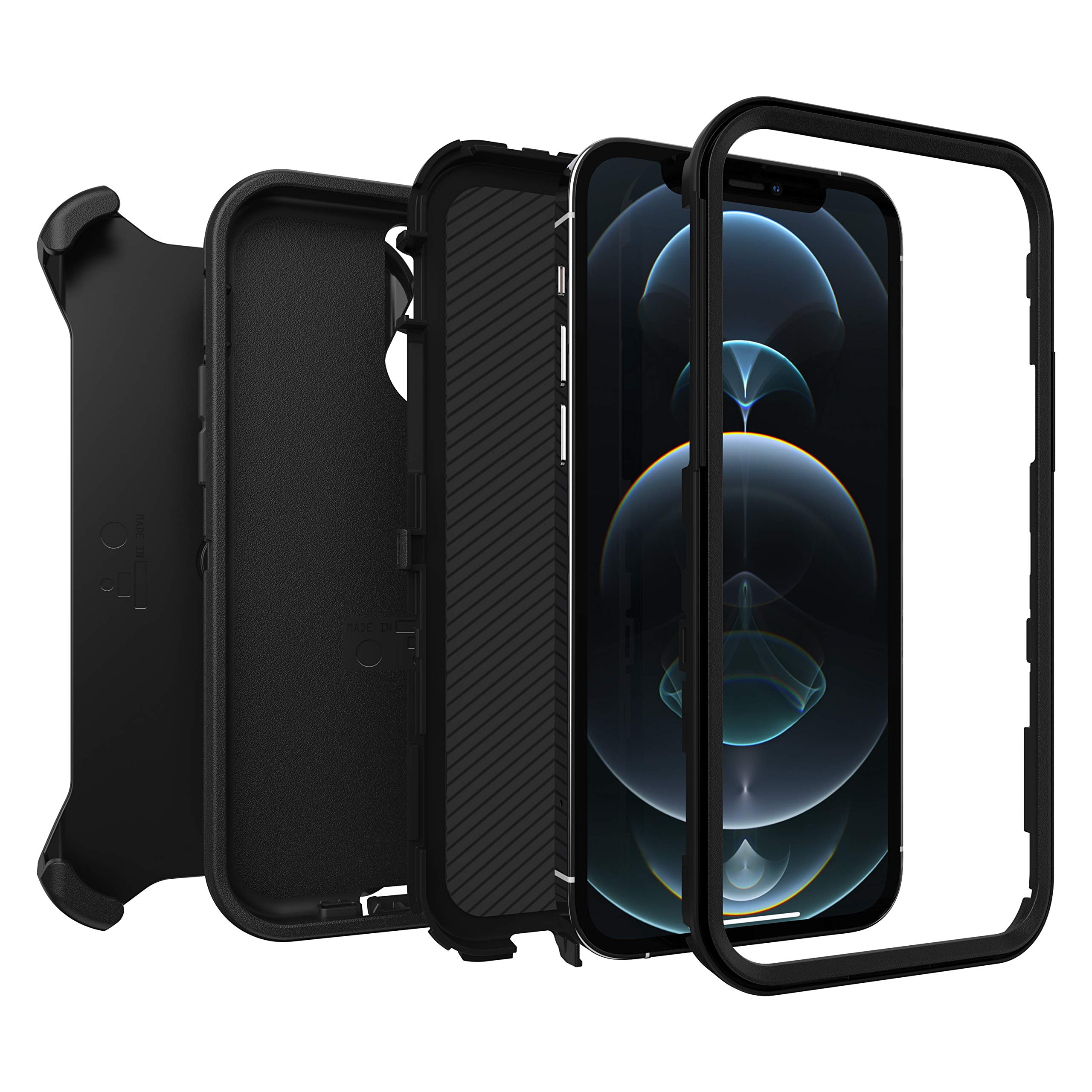 OtterBox Defender Series Case for iPhone 12 & iPhone 12 Pro - Rugged Black Protective Cover with Port Protection, Holster Clip & Built-in Kickstand | Perfect for Outdoor Adventures, Construction Work & Active Lifestyles