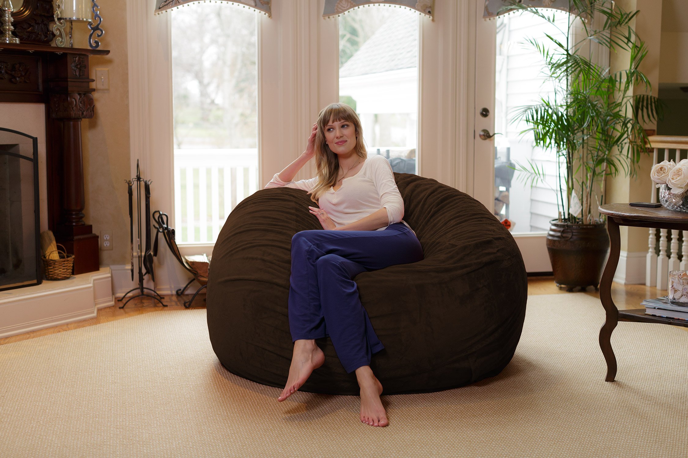 Chill Sack 6' Giant Memory Foam Bean Bag Chair - Ultra Soft Microfiber Cover with Brown Furry Finish | Perfect for Living Room, Game Room & Dorm Relaxation