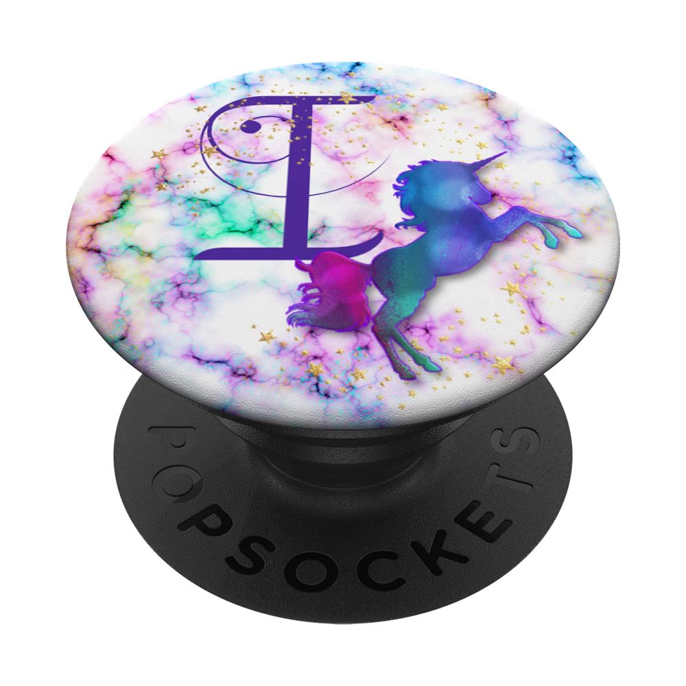 Purple Letter I Initial Watercolor Unicorn Monogram PopSocket - Adhesive Phone Grip & Stand for iPhone, Samsung - Perfect for Unicorn Lovers, Gifts, and Everyday Phone Protection