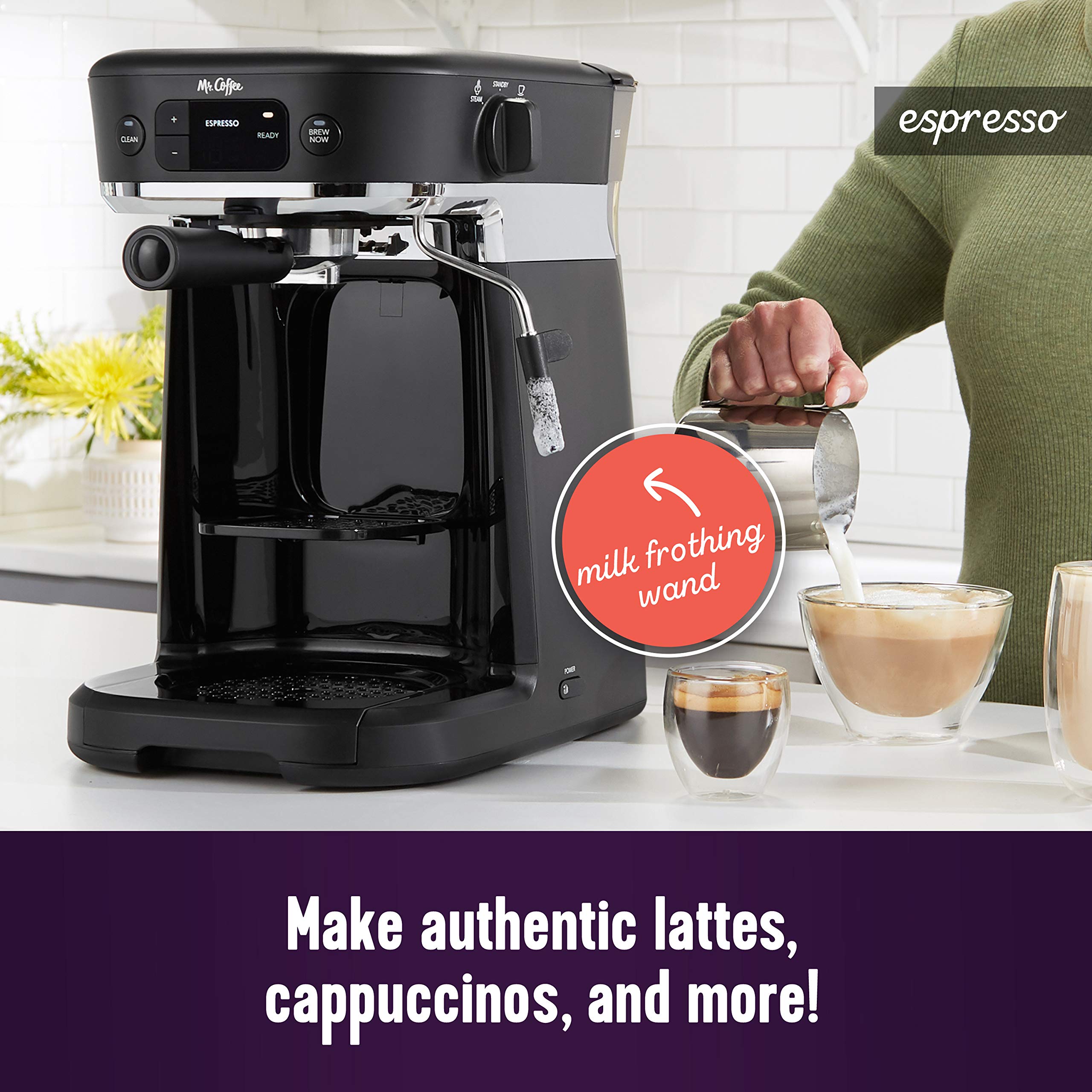 Mr. Coffee All-in-One Coffee Maker with 10-Cup Thermal Carafe, Espresso & Milk Frother, Includes Storage Tray - Perfect for Home, Office & Entertaining (Black)