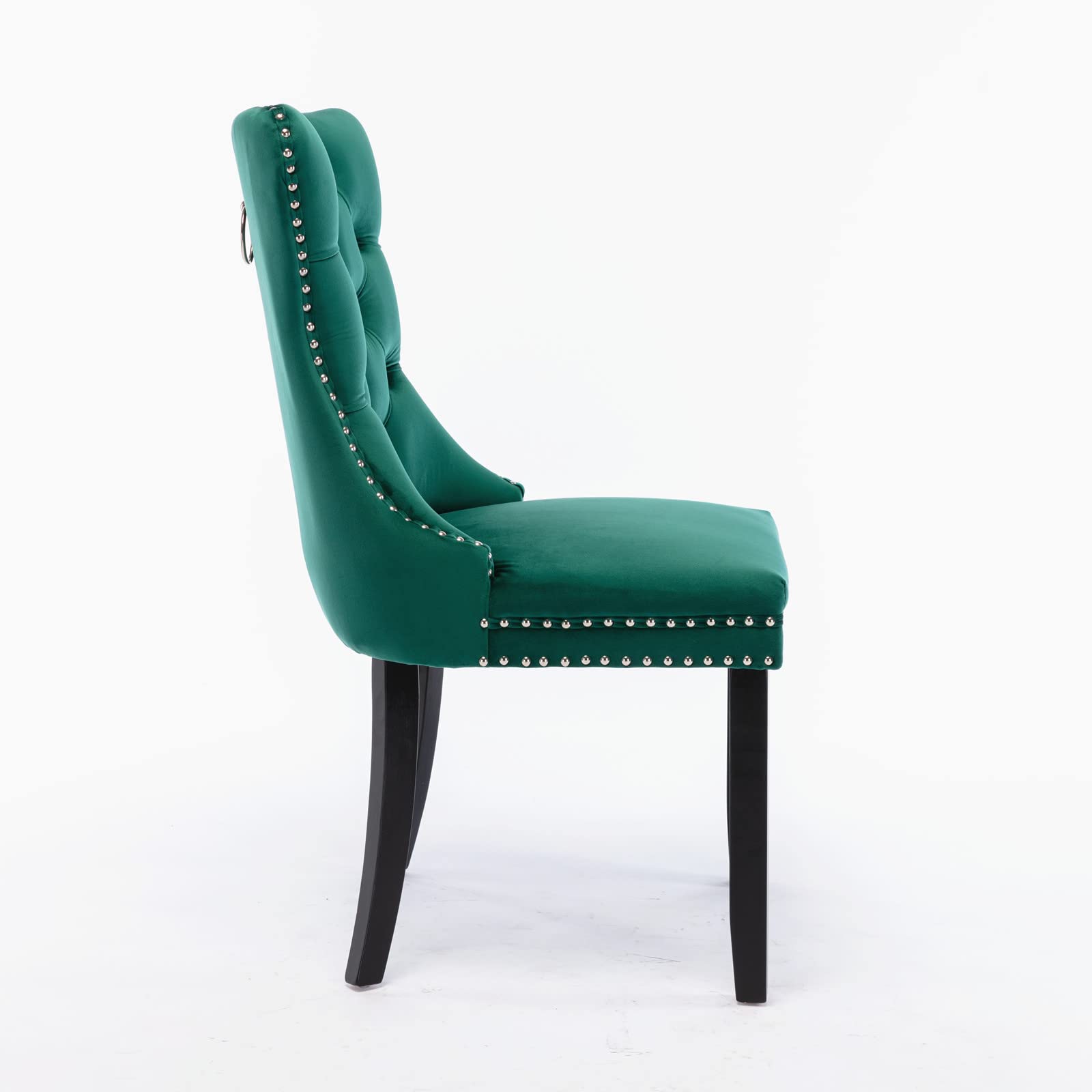 Luxury Velvet Upholstered Dining Chairs - Button Tufted Back with Nailhead Trim, Solid Wood Frame, Set of 6 (Emerald Green) - Perfect for Formal Dining Rooms, Wedding Receptions & Elegant Home Decor