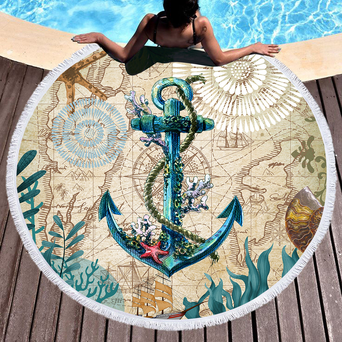 Anchor Love Round Beach Towel - Soft & Absorbent 60