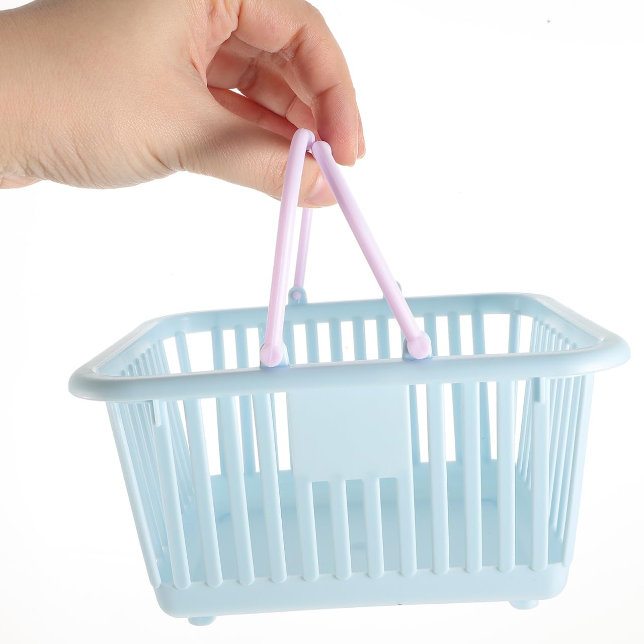 3-Piece Plastic Storage Baskets with Handles - Small Toy Organizer, Desktop Sundries Basket & Shopping Baskets in Sky Blue - Perfect for Kids' Room, Office Organization & Retail Displays